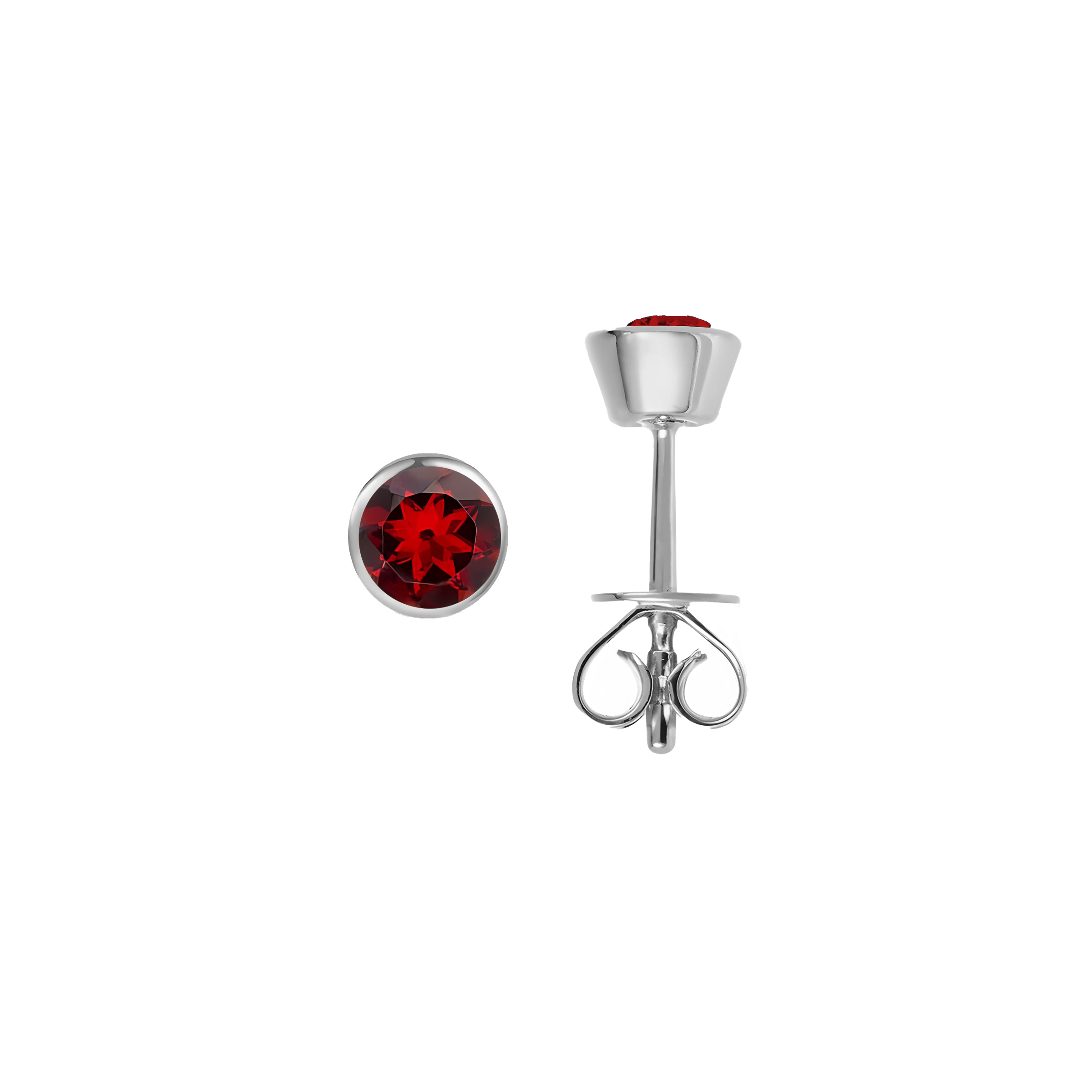 Garnet Solid Bezel Set Earrings in 18k White Gold