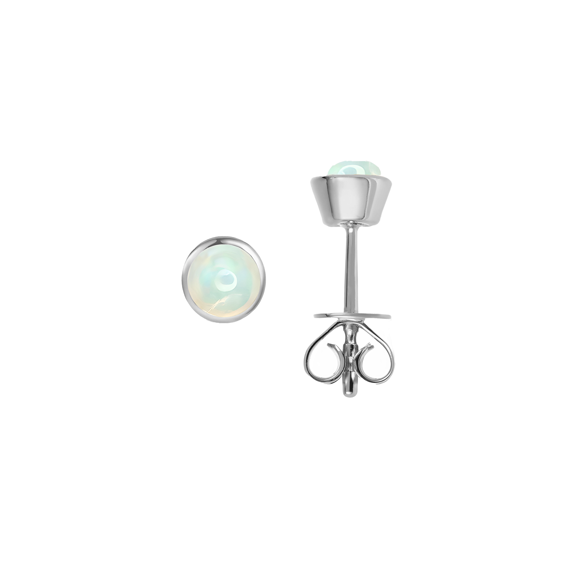 Opal Solid Bezel Set Earrings in 18k White Gold