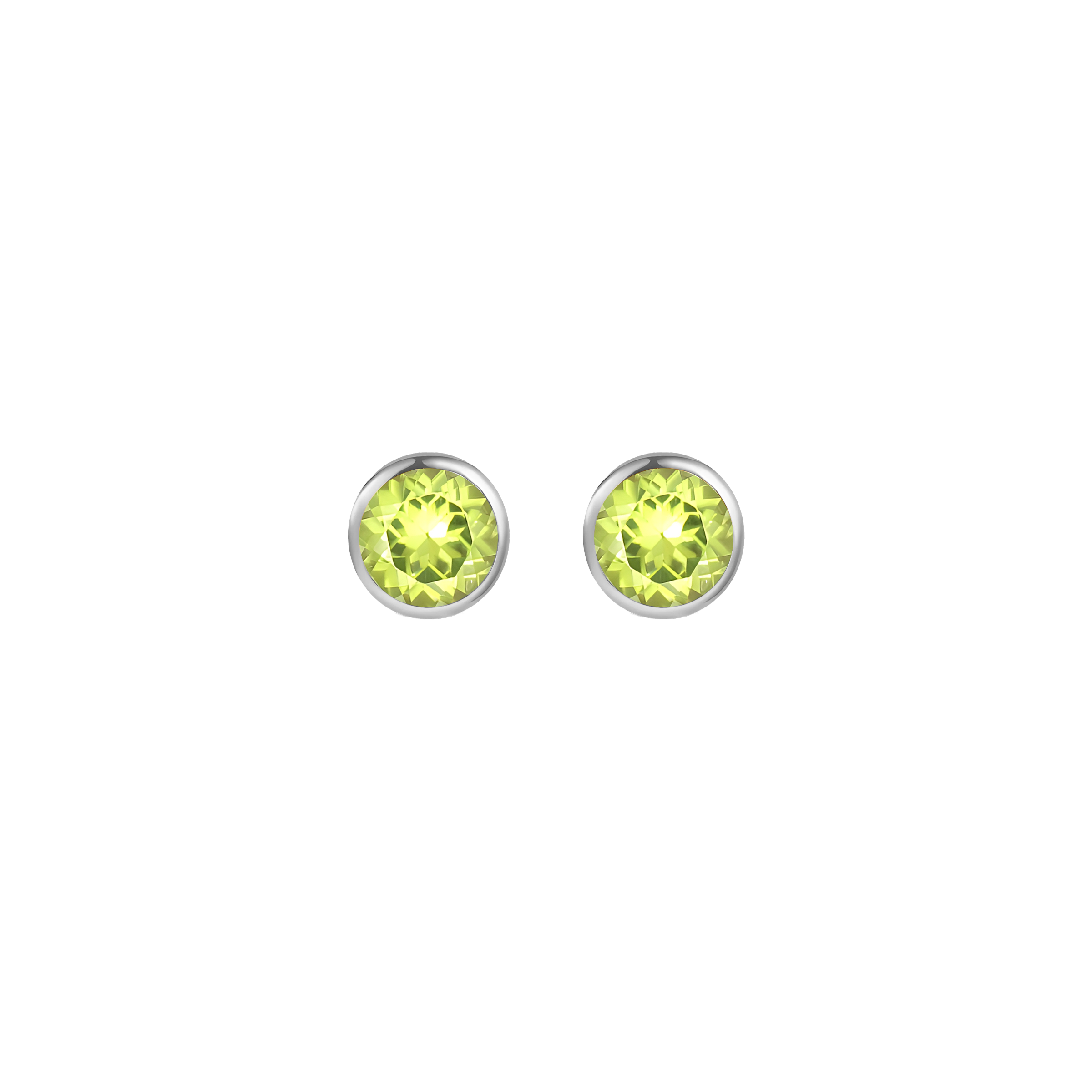 Peridot Solid Bezel Set Earrings in 18k White Gold