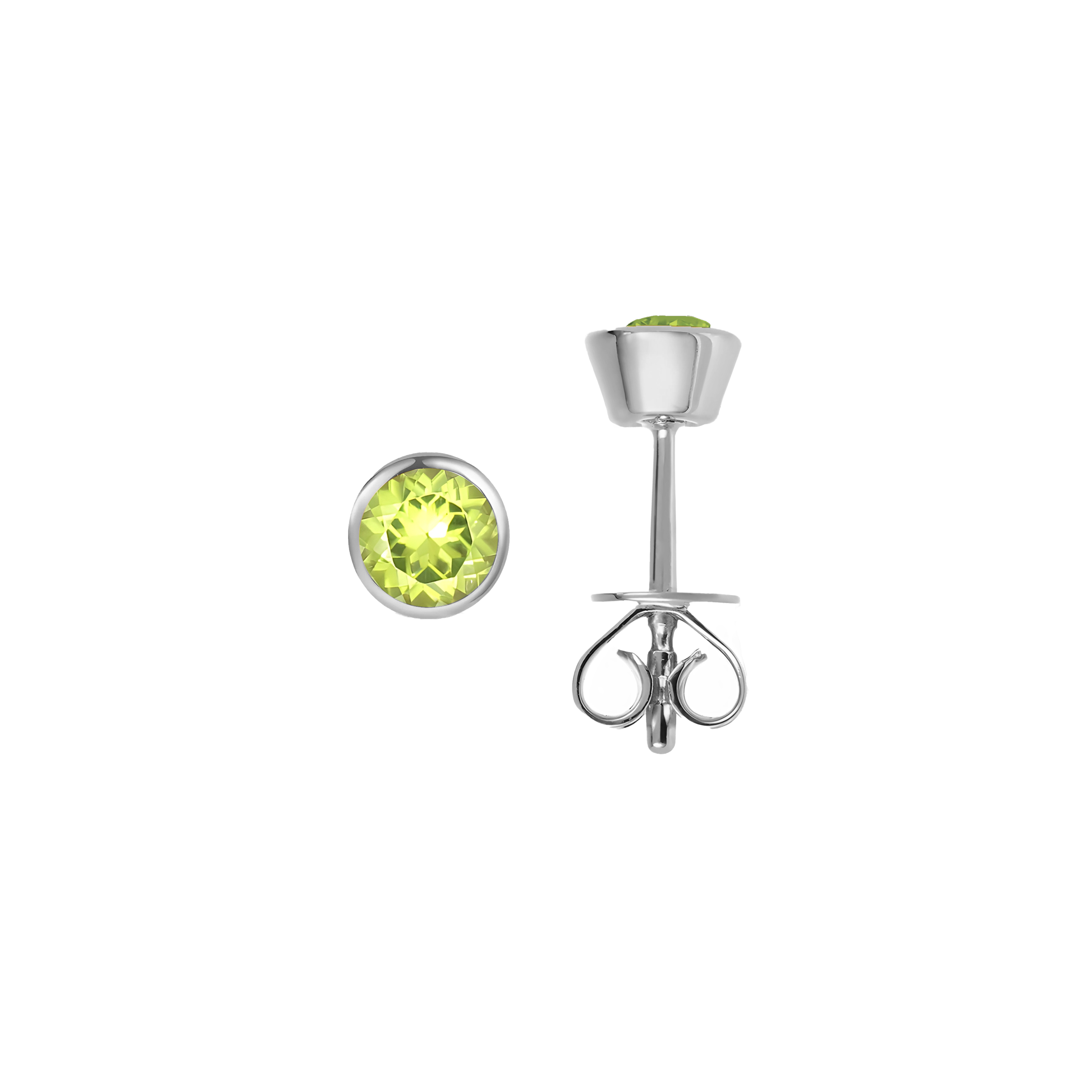 Peridot Solid Bezel Set Earrings in 18k White Gold