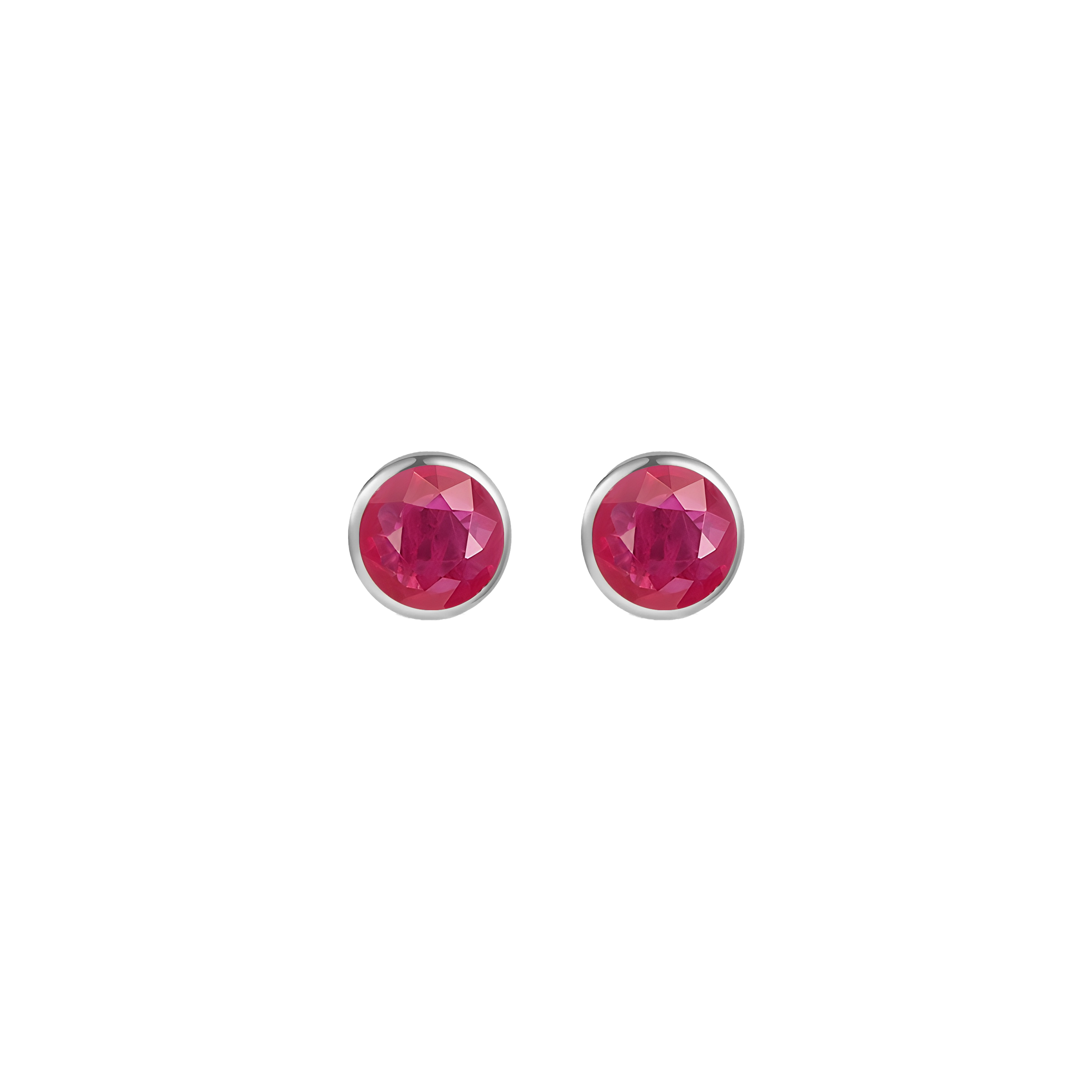 Ruby Solid Bezel Set Earrings in 18k White Gold