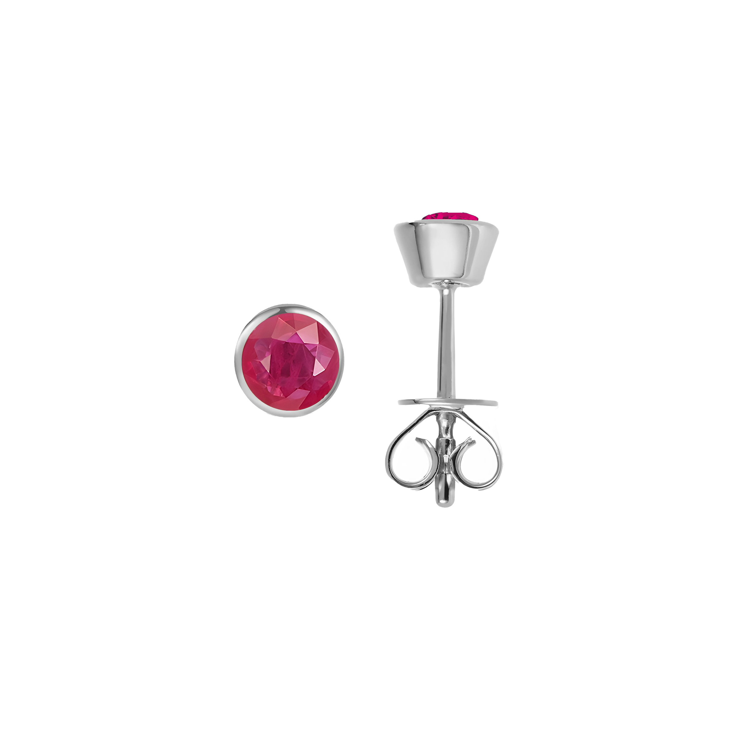 Ruby Solid Bezel Set Earrings in 18k White Gold