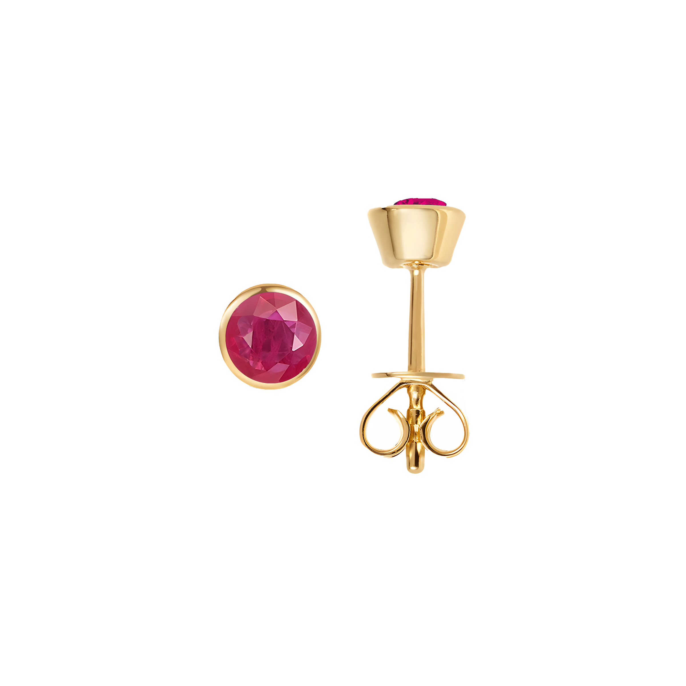 Ruby Solid Bezel Set Earrings in 18k Yellow Gold