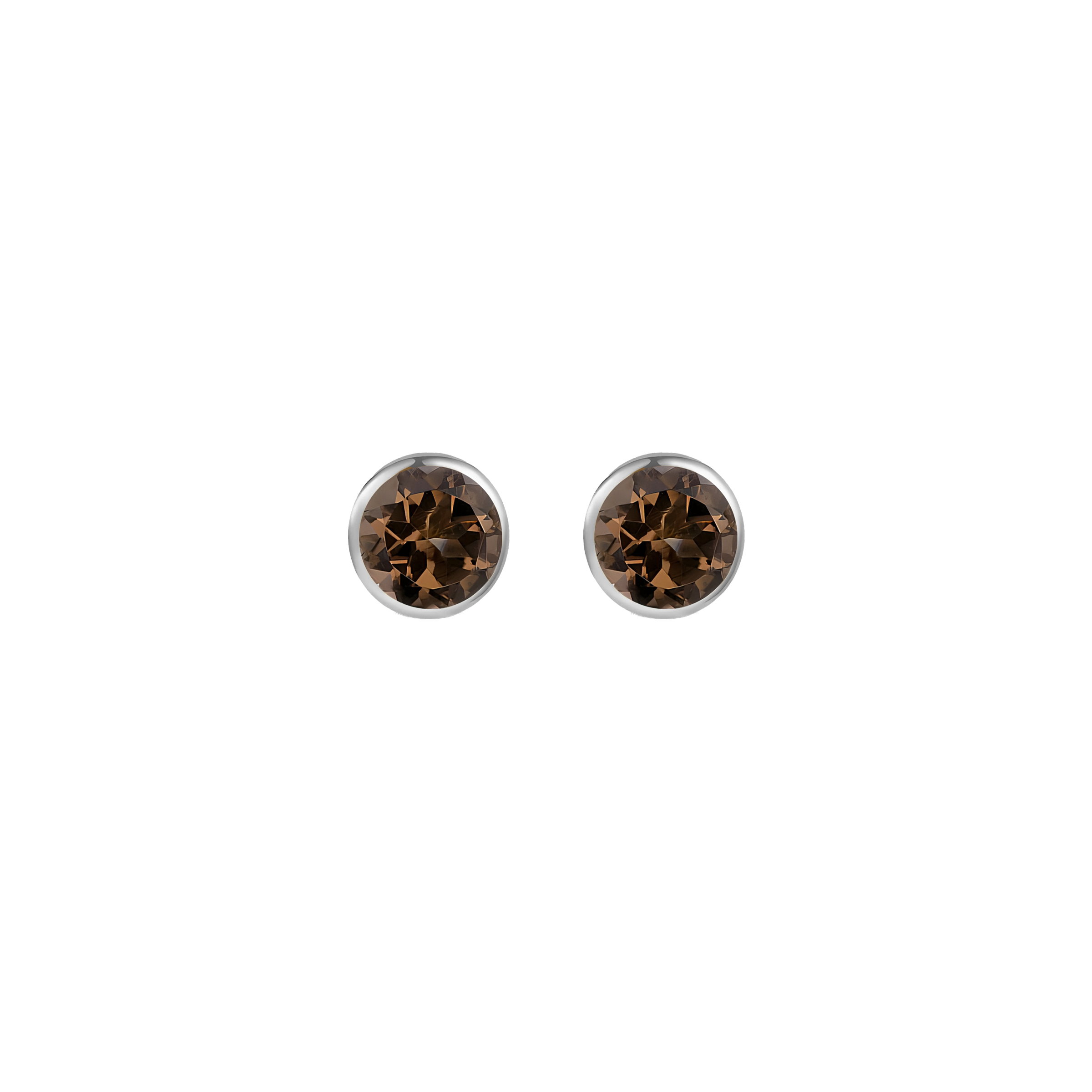 Smoky Quartz Solid Bezel Set Earrings in 18k White Gold