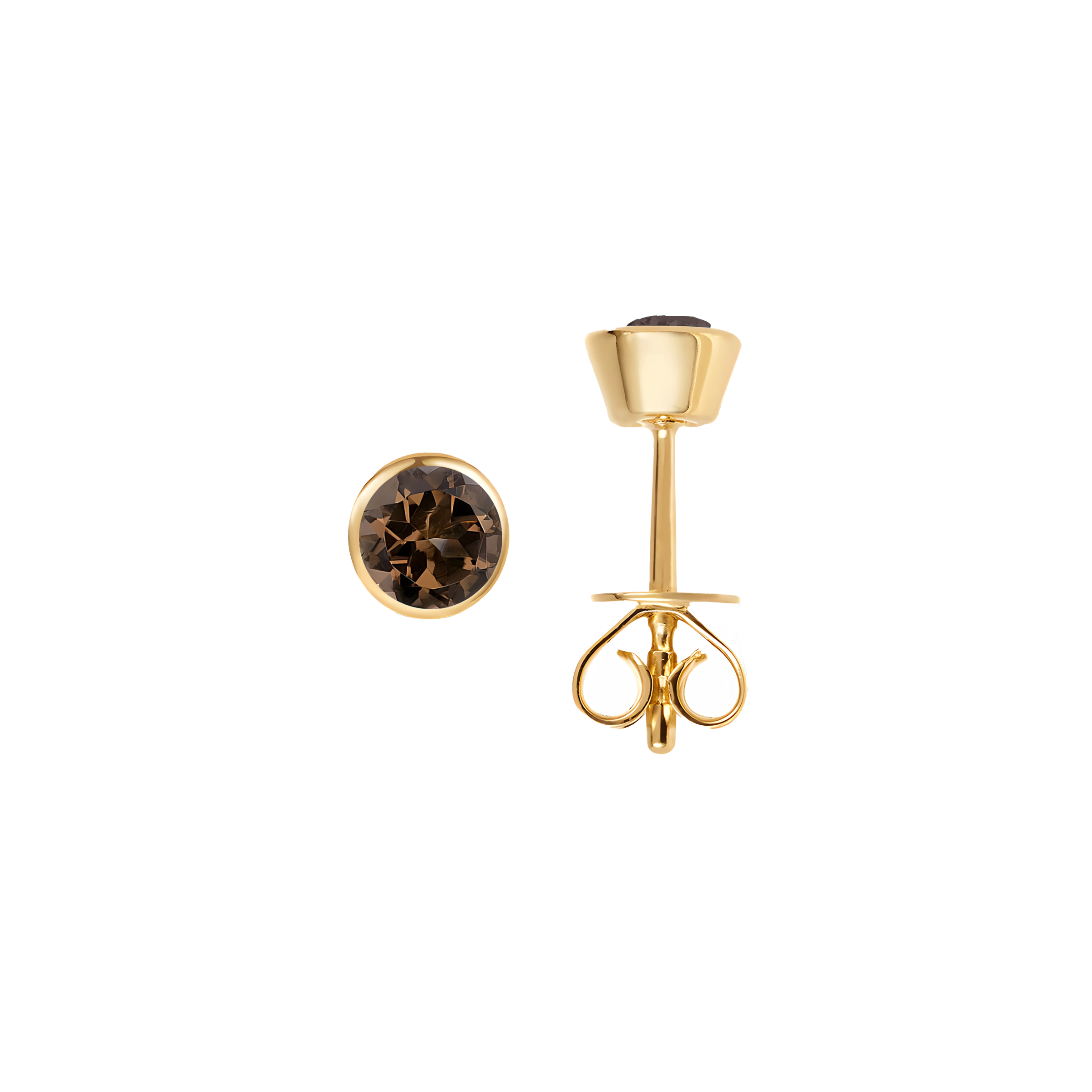 Smoky Quartz Solid Bezel Set Earrings in 18k Yellow Gold