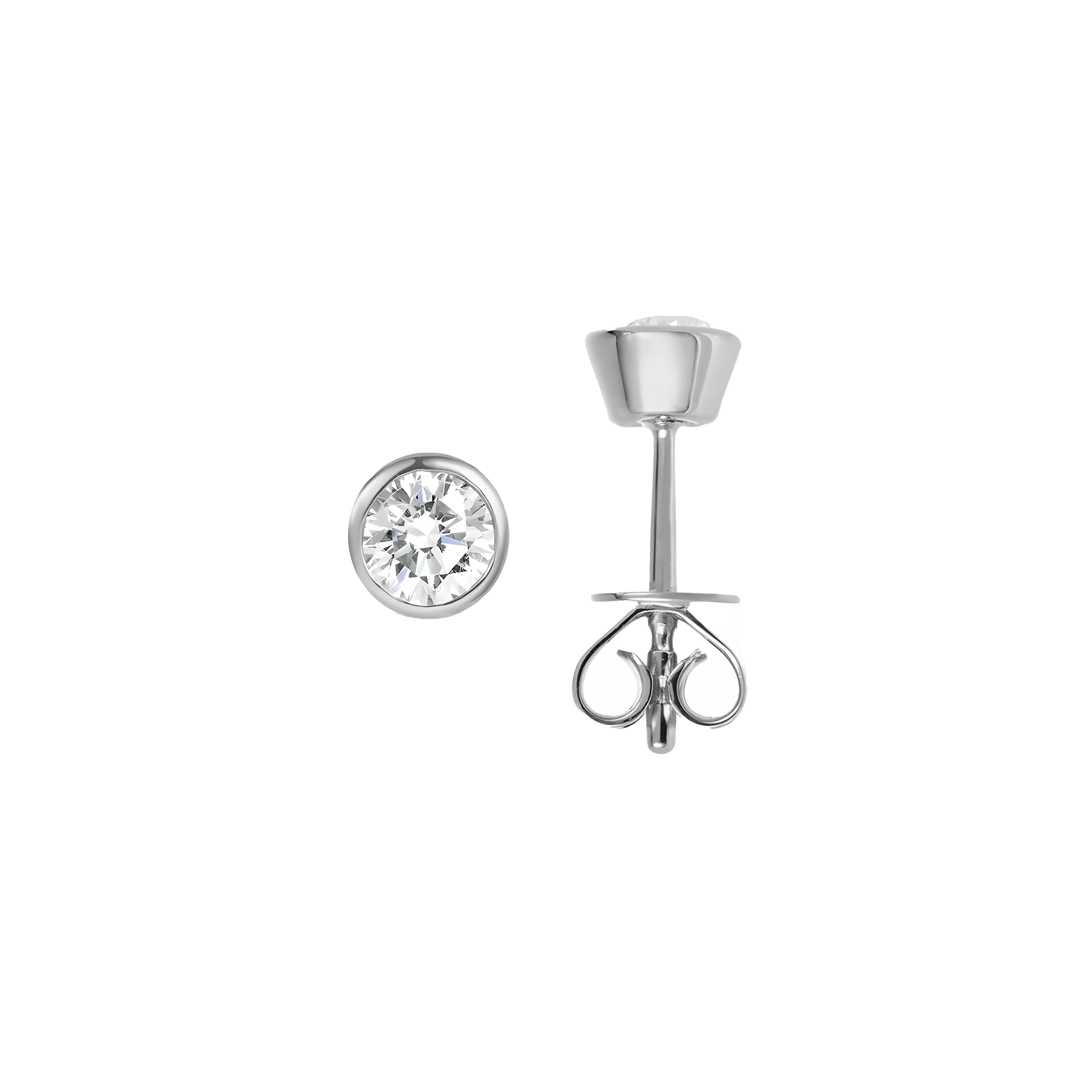 White Topaz Solid Bezel Set Earrings in 18k White Gold