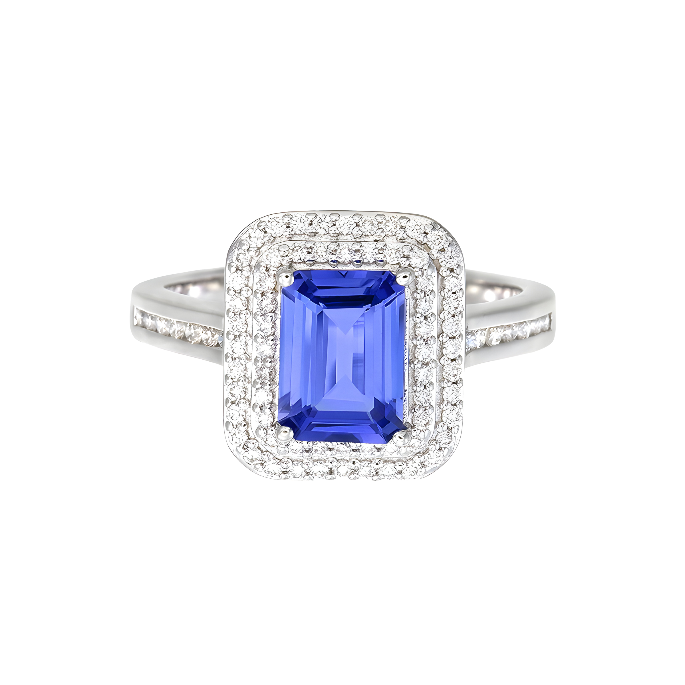 Tanzanite Octogon Double Decker Halo Ring in 18k White Gold