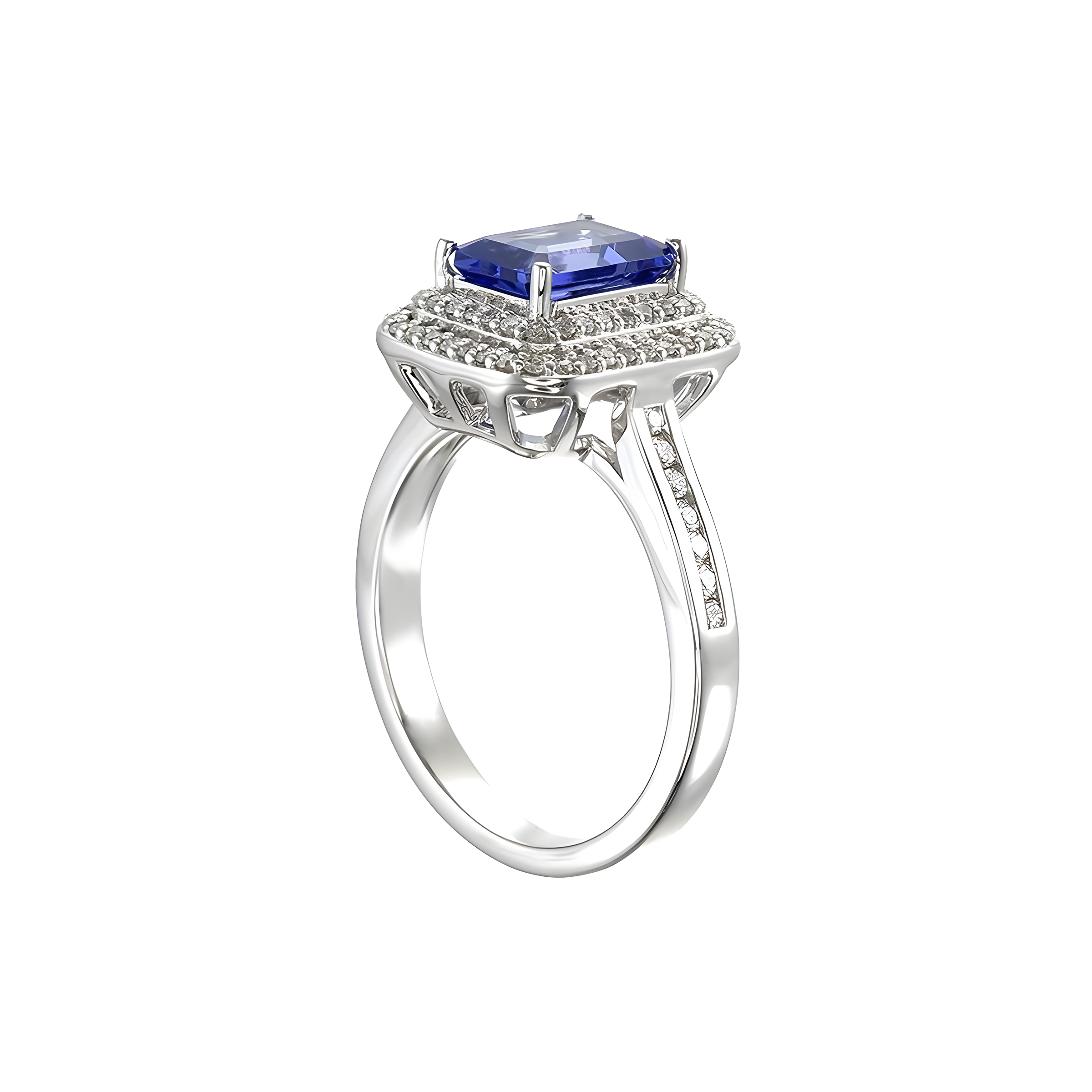 Tanzanite Octogon Double Decker Halo Ring in 18k White Gold
