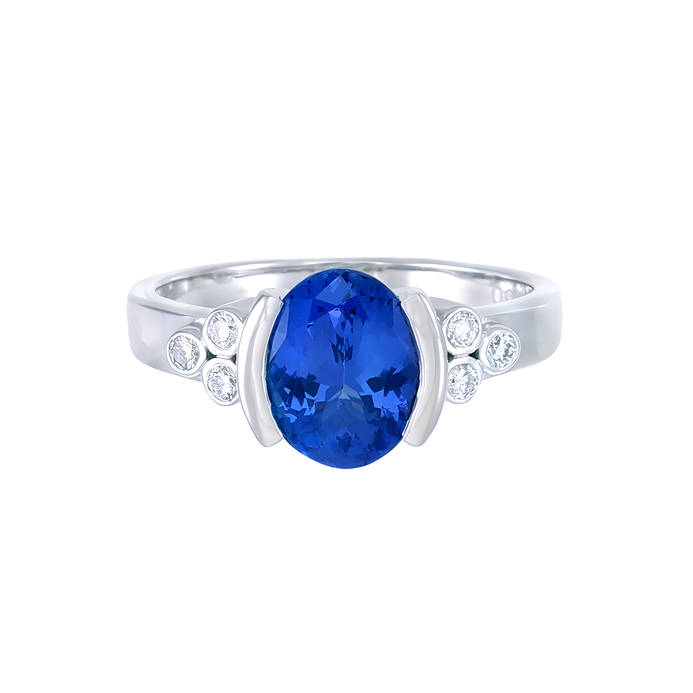 Tanzanite and Diamond Bezel Cluster Ring 18k White Gold