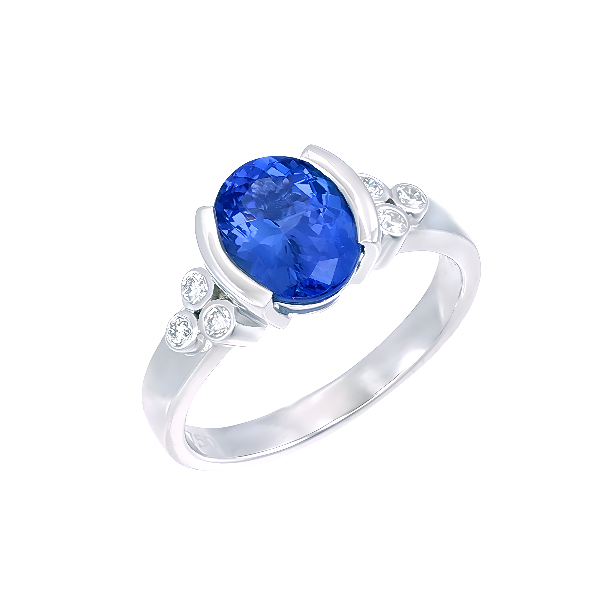 Tanzanite and Diamond Bezel Cluster Ring 18k White Gold