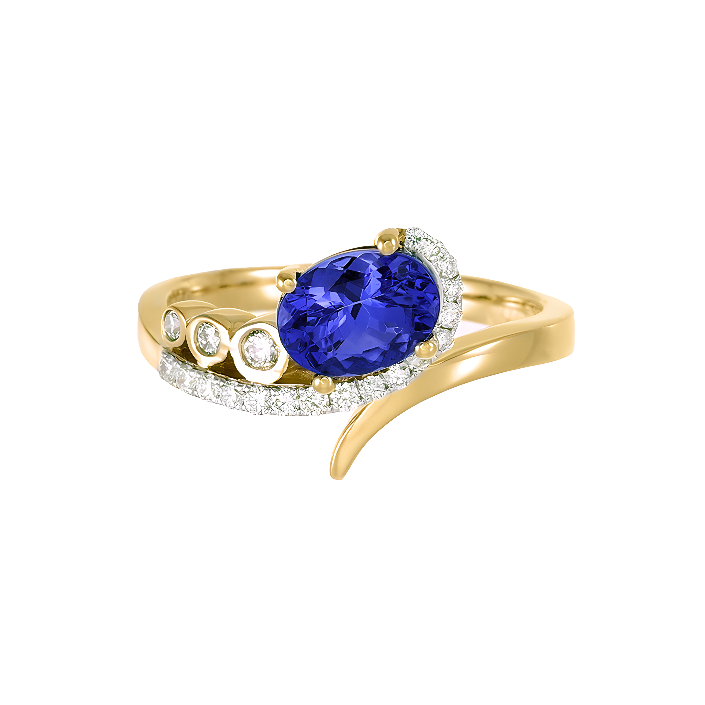 Tanzanite and Diamond Bypass Swirl Ring in 18K Yellow Gold