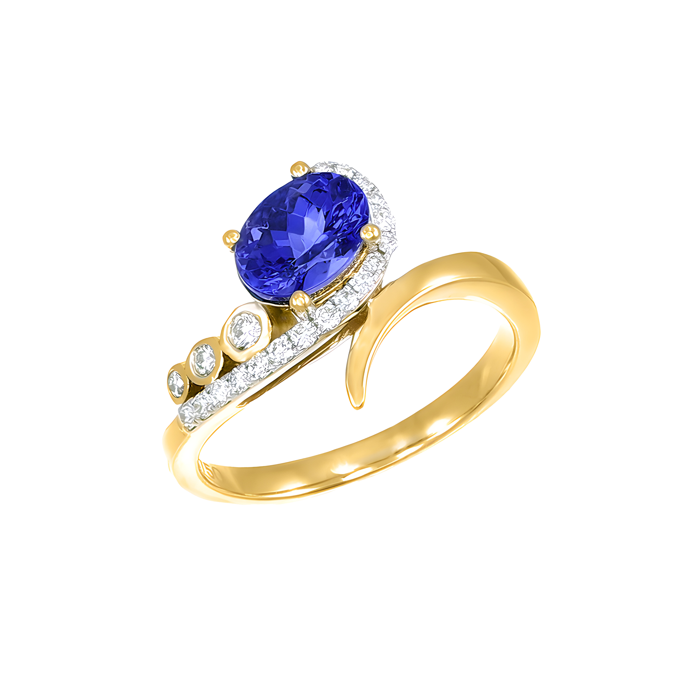 Tanzanite and Diamond Bypass Swirl Ring in 18K Yellow Gold