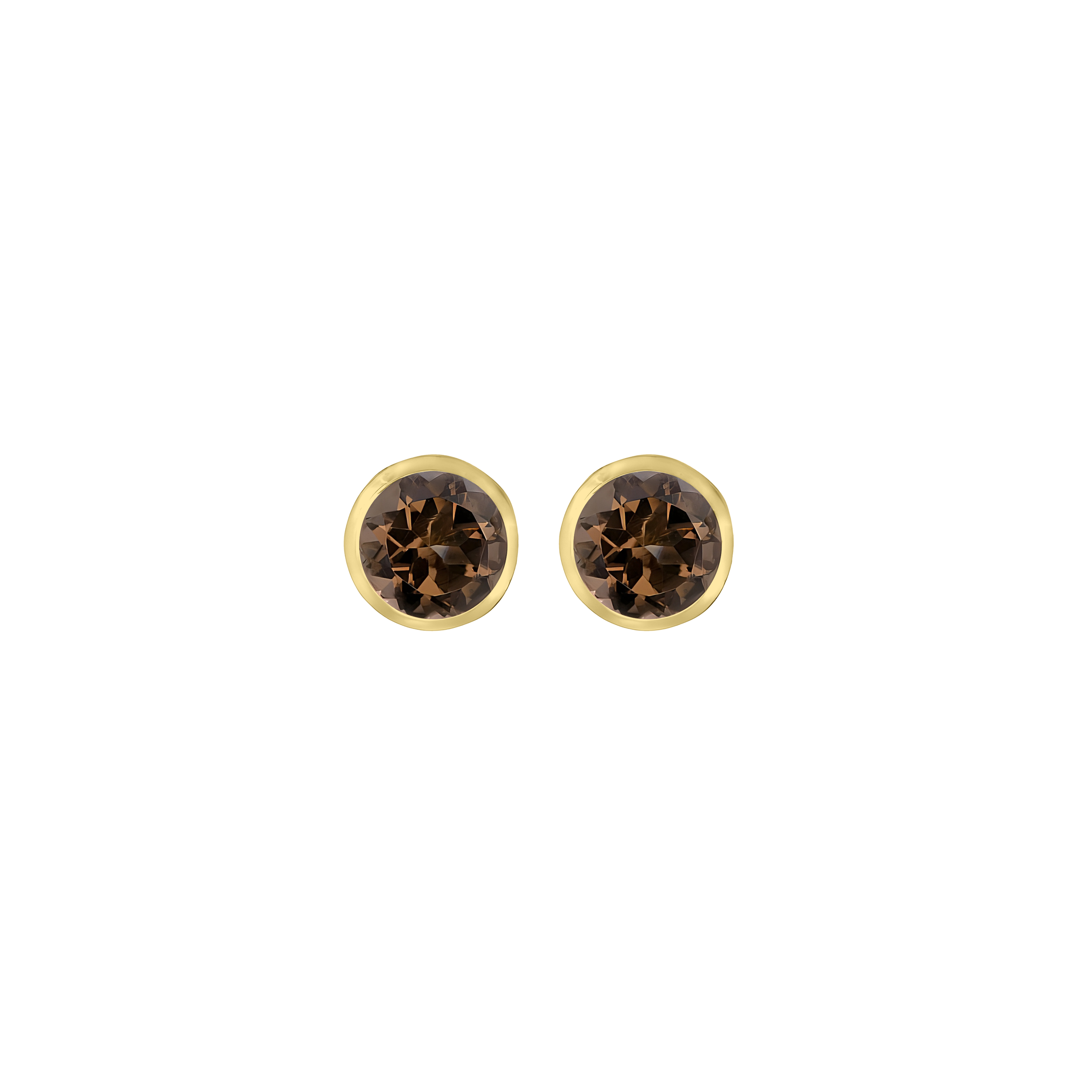 Smoky Quartz Basket Bezel Set Earrings in 14k Yellow Gold