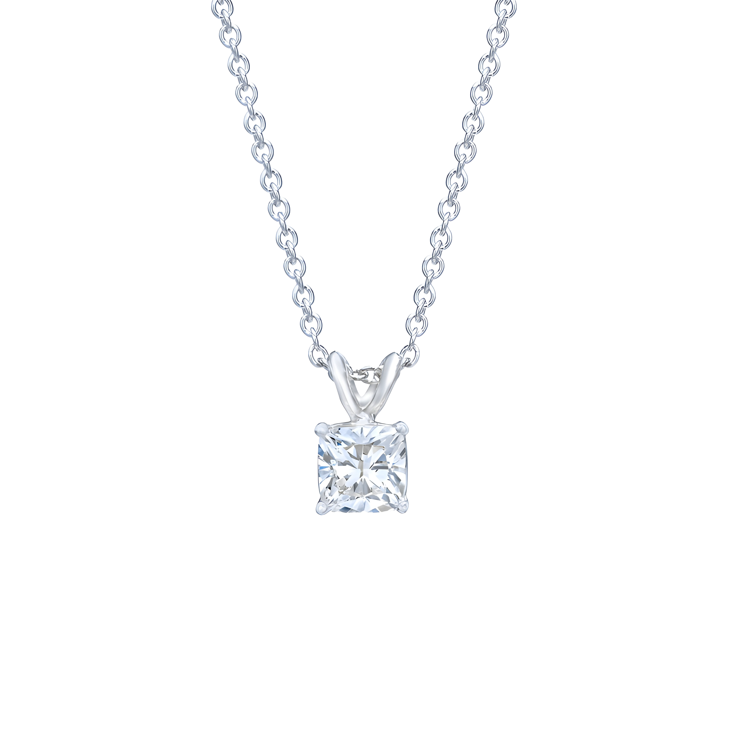 Cushion Cut Solitaire Diamond Pendent Necklace in 18k White Gold