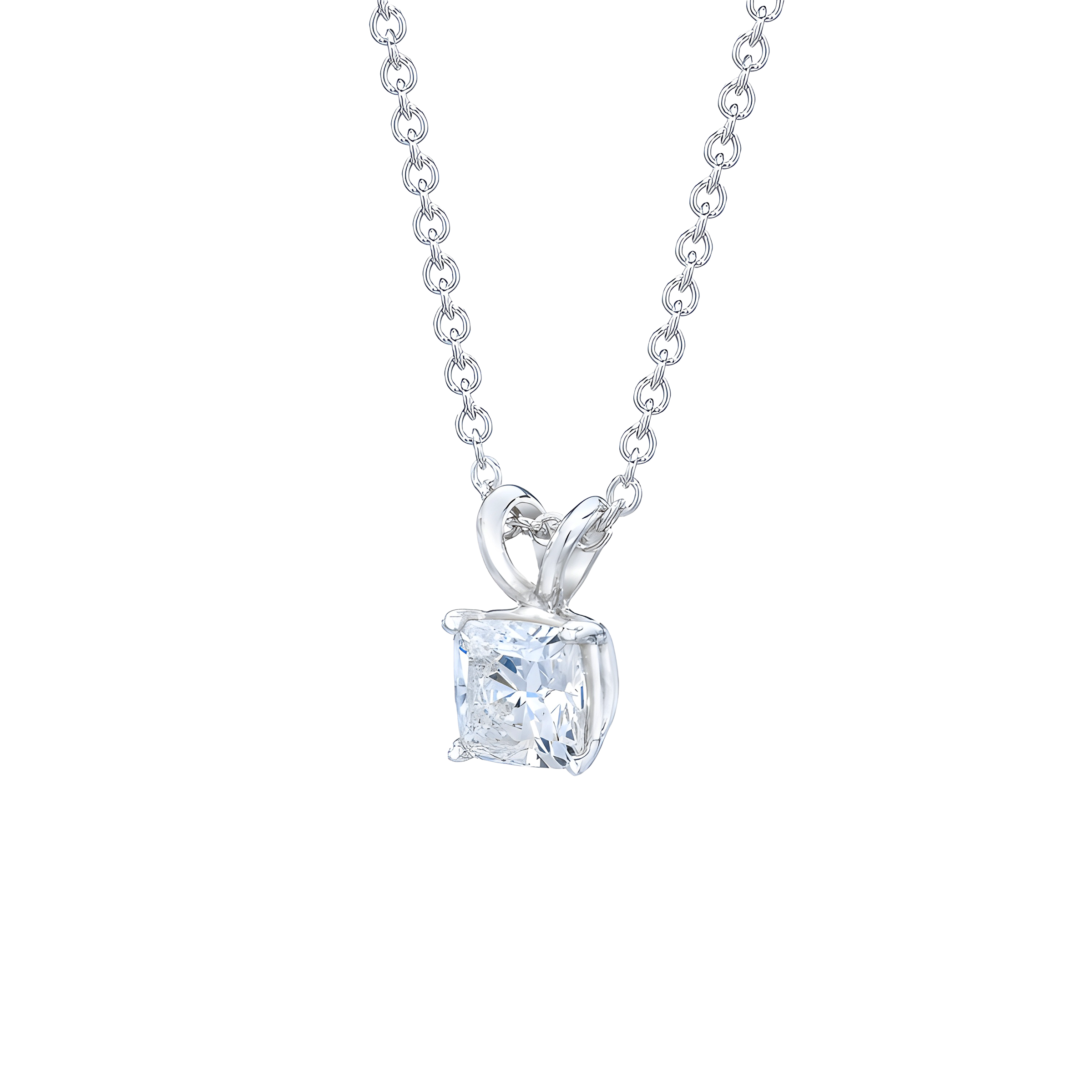 Cushion Cut Solitaire Diamond Pendent Necklace in 18k White Gold
