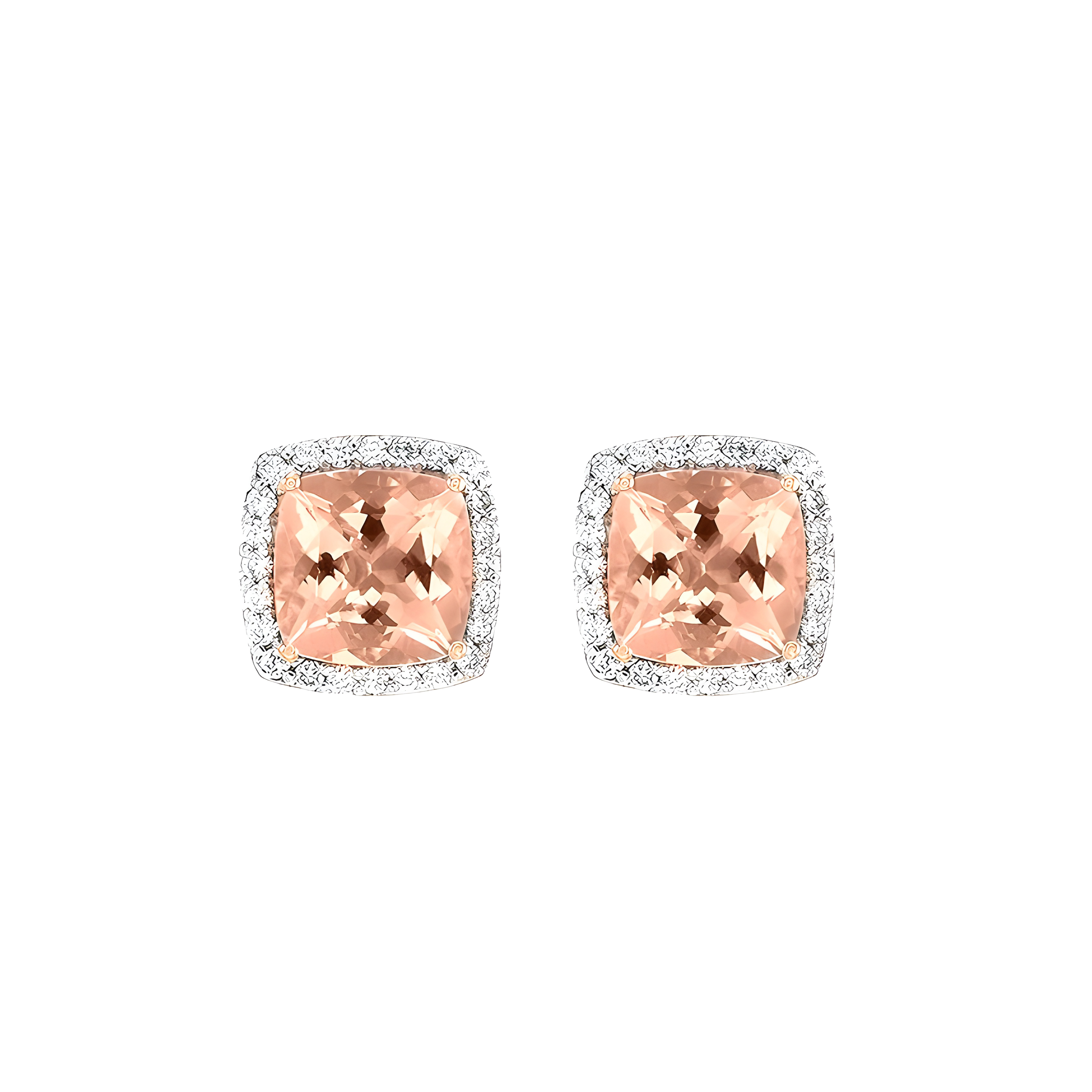 Cushion Morganite And Diamond Halo Stud Earring in 18k Rose Gold