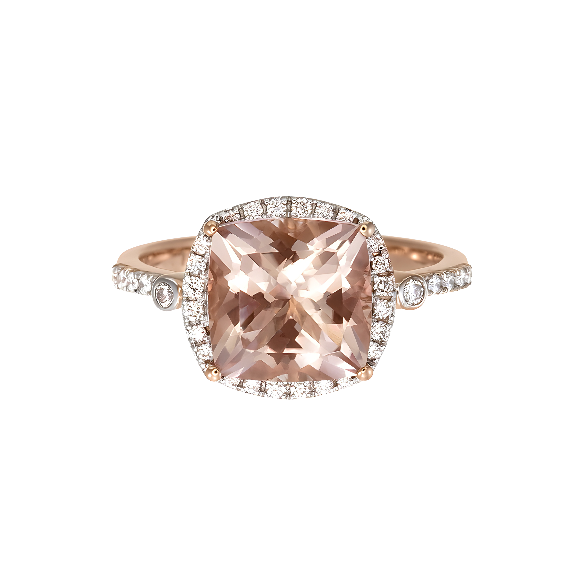 Cushion Morganite and Diamond Halo Luxury Ring in 18k Rose Gold