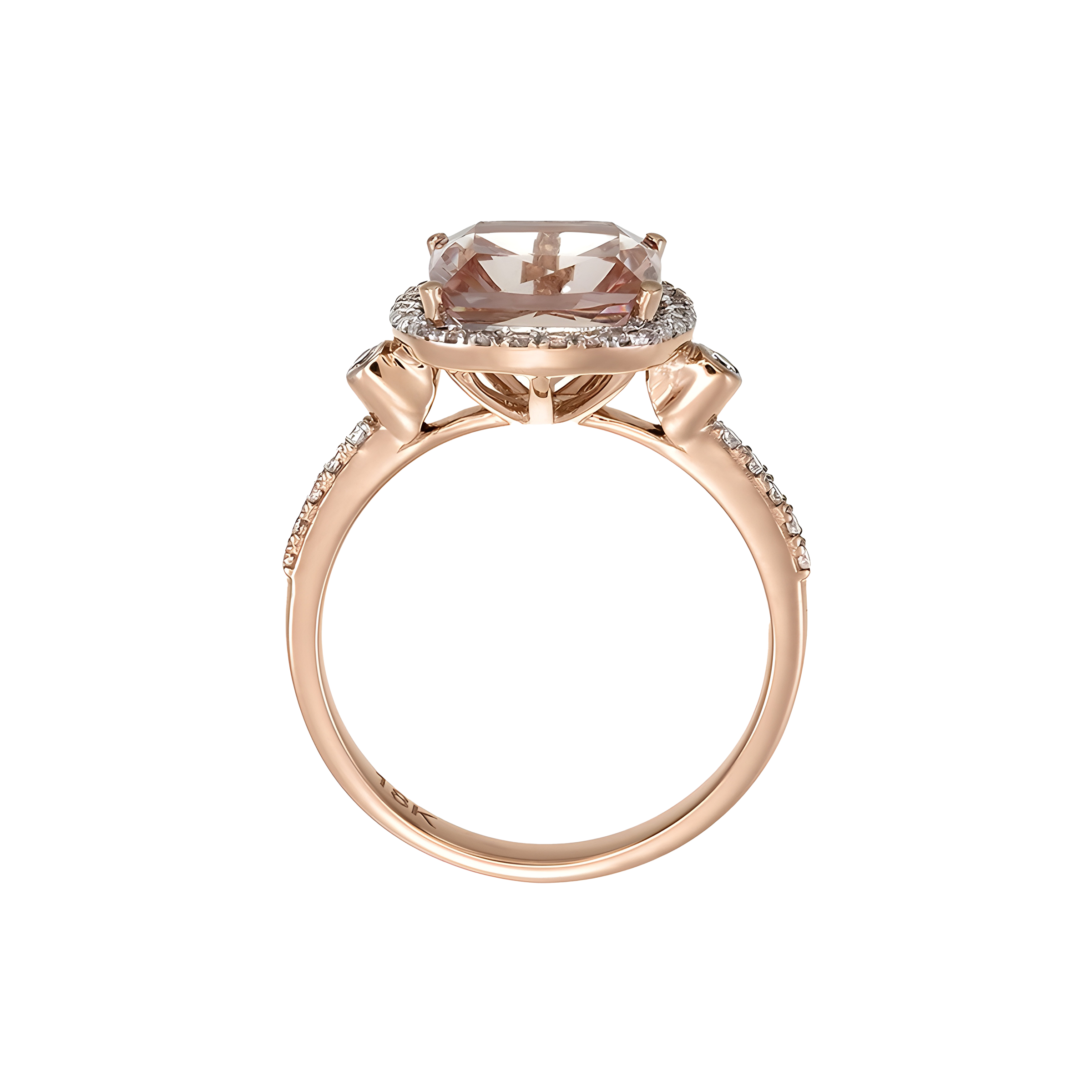 Cushion Morganite and Diamond Halo Luxury Ring in 18k Rose Gold