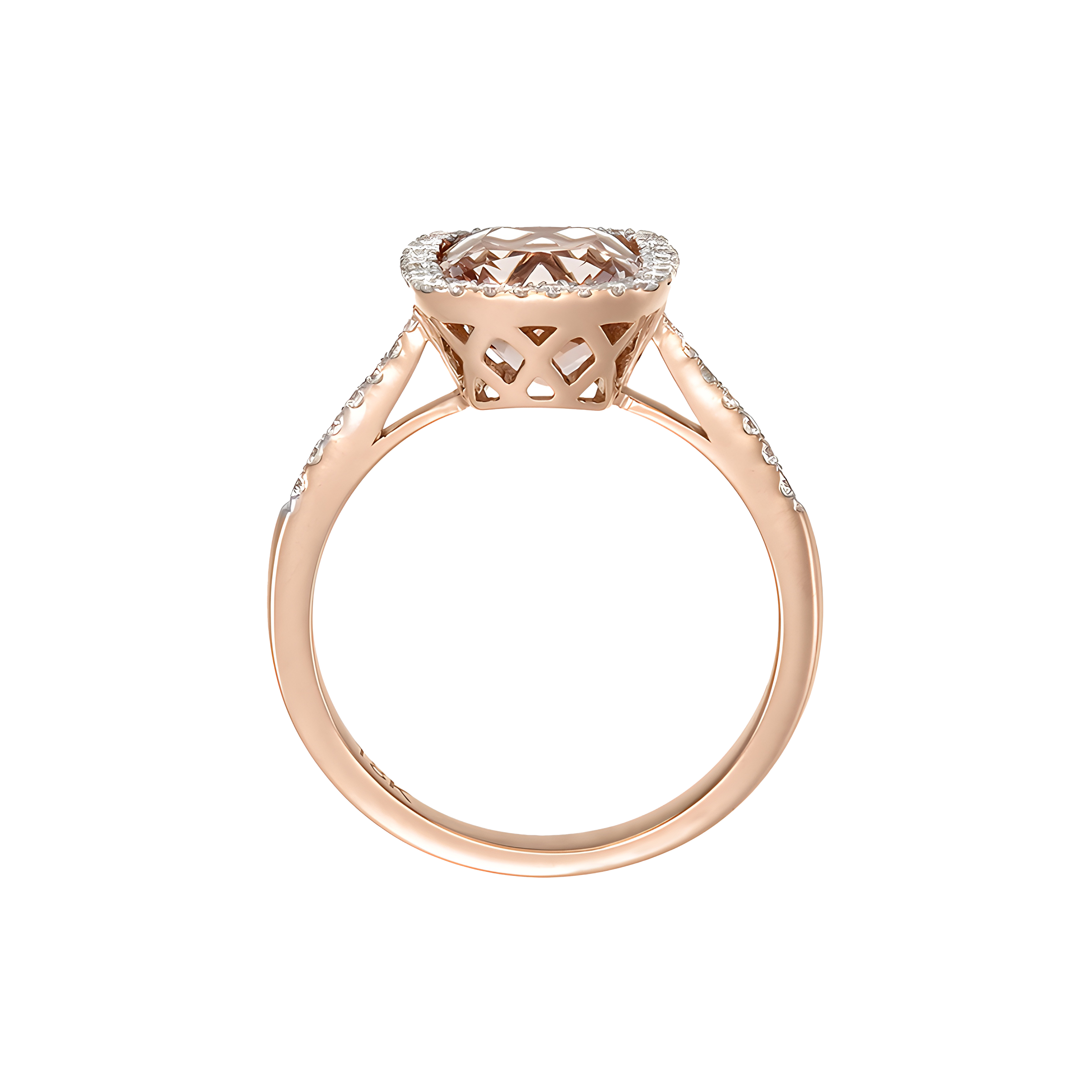 Cushion Morganite and Diamond Halo Ring in 18k Rose Gold