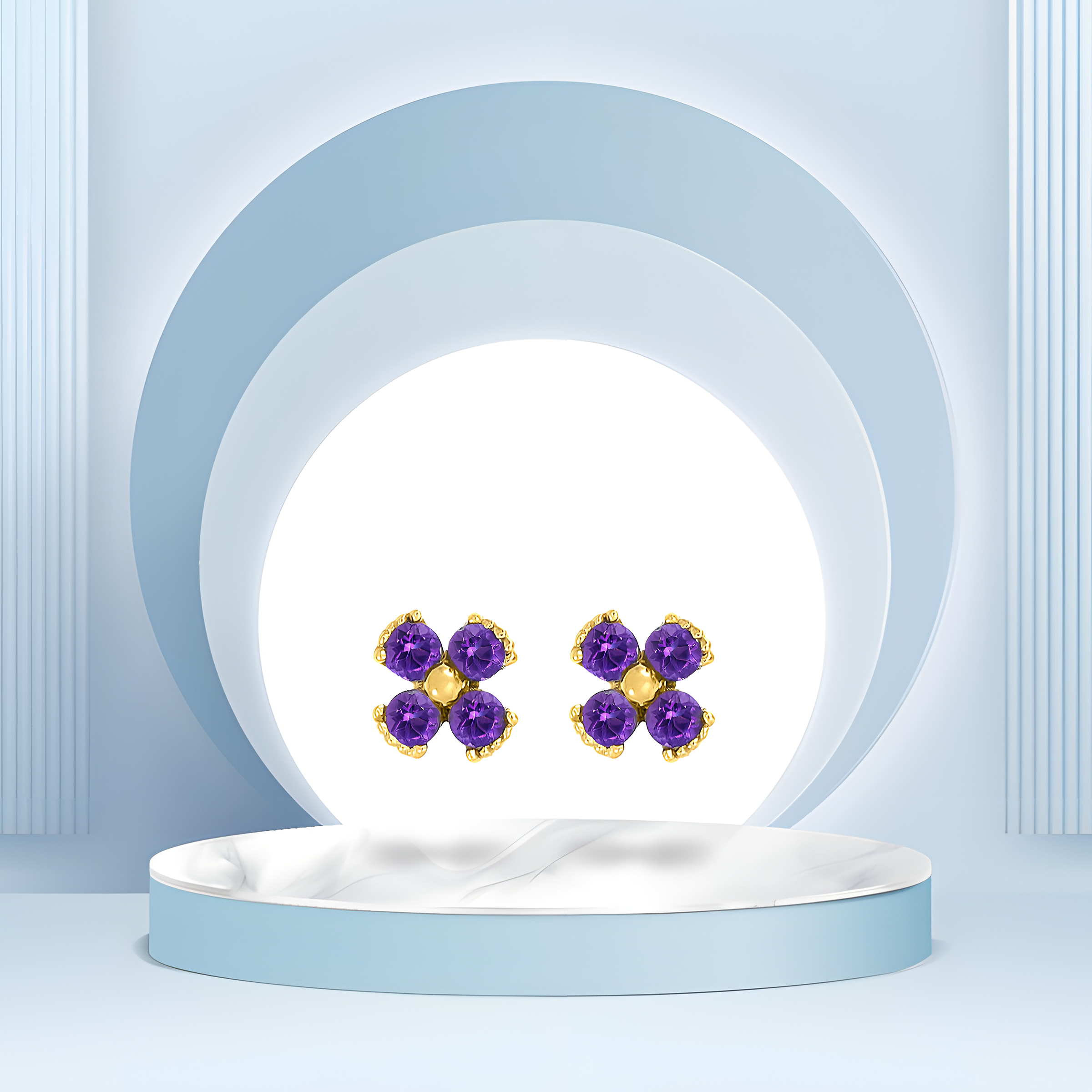 Dainty Floral Amethyst Stud Earrings in 18k Yellow Gold