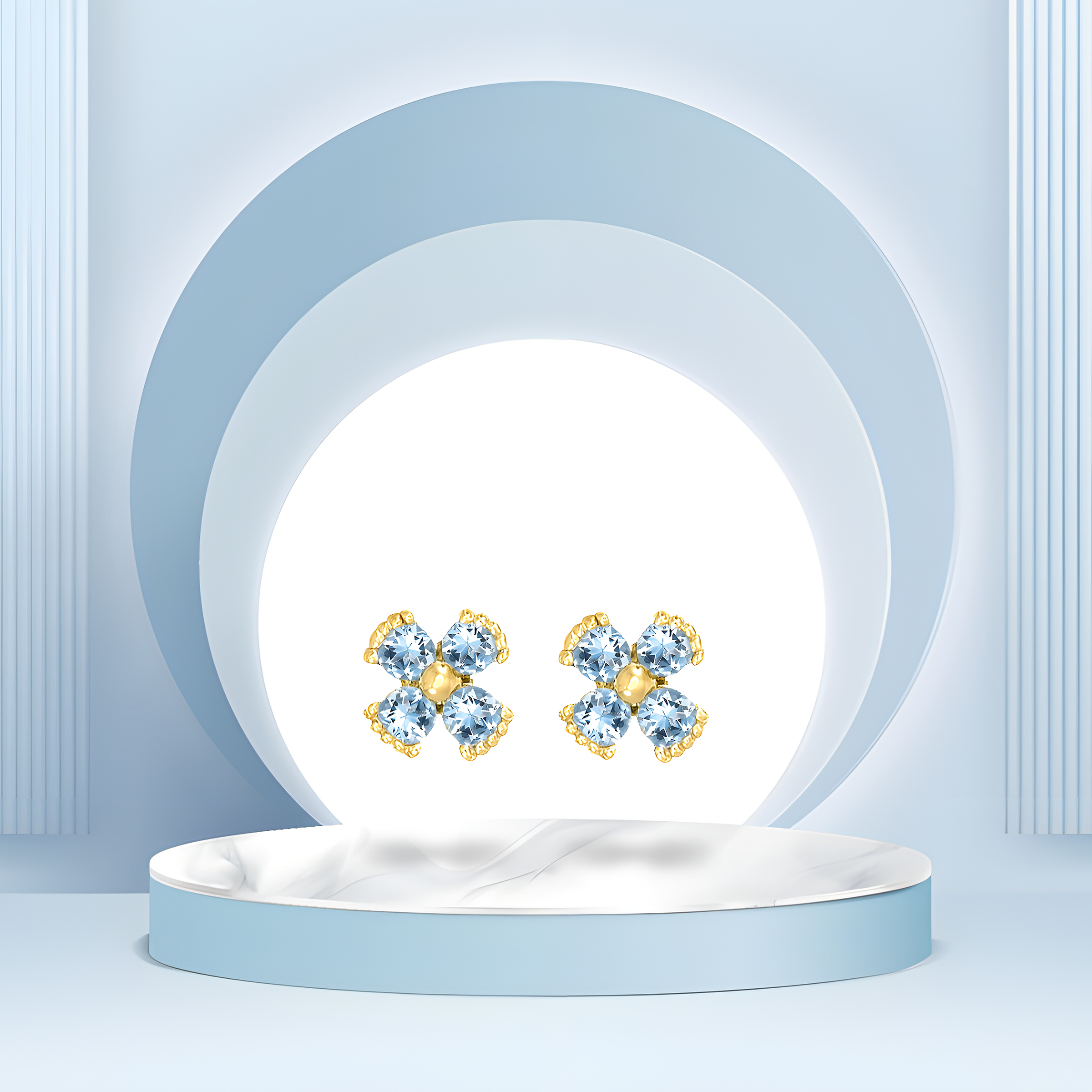 Dainty Floral Aquamarine Stud Earrings in 18k Yellow Gold