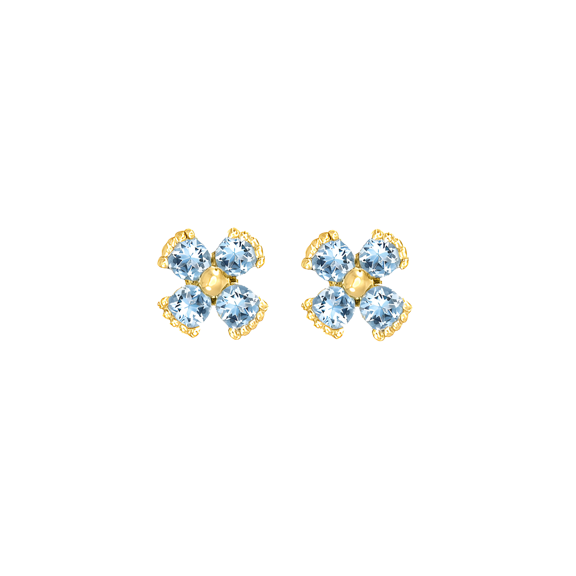 Dainty Floral Aquamarine Stud Earrings in 18k Yellow Gold
