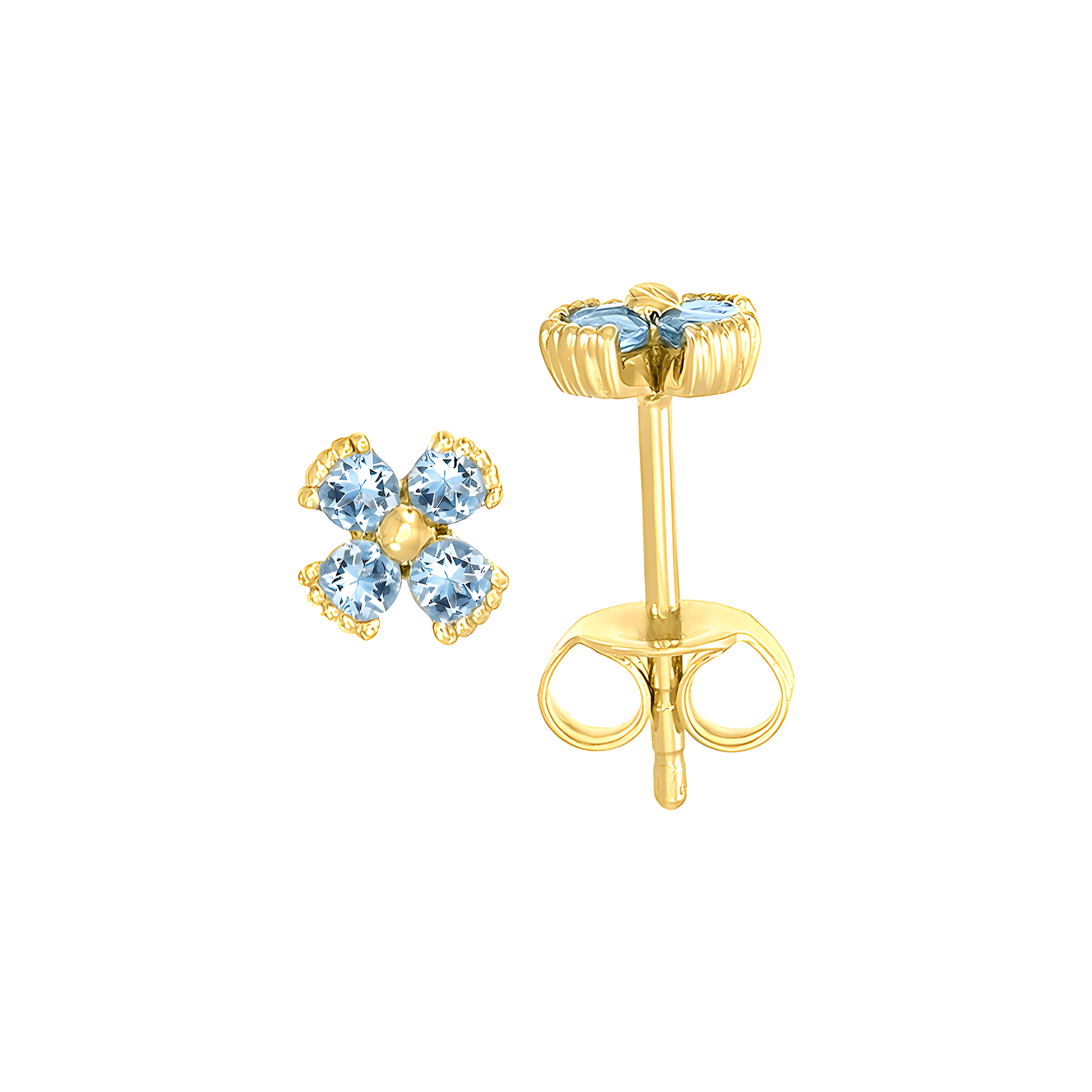 Dainty Floral Aquamarine Stud Earrings in 18k Yellow Gold