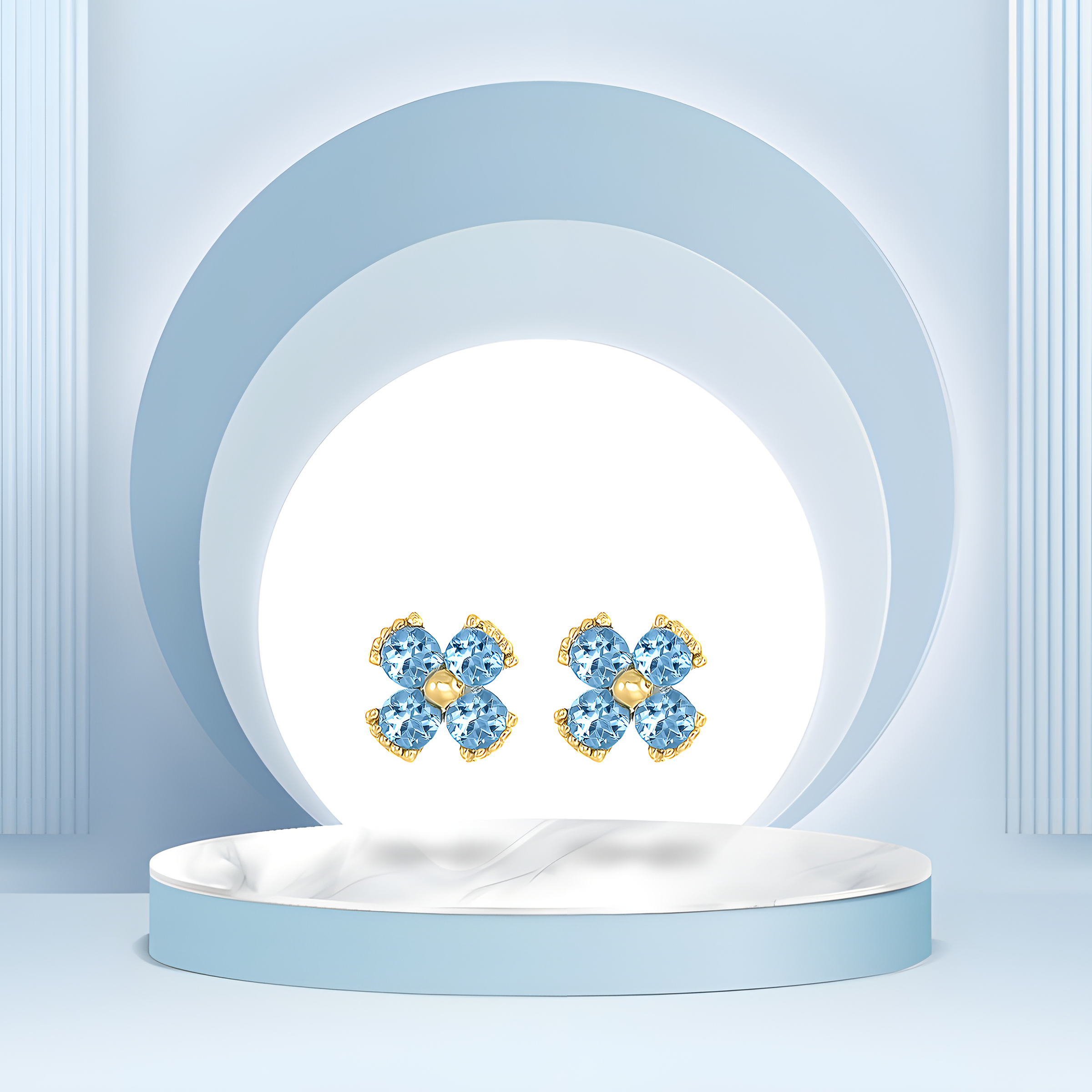 Dainty Floral Blue Topaz Stud Earrings in 18K Yellow Gold