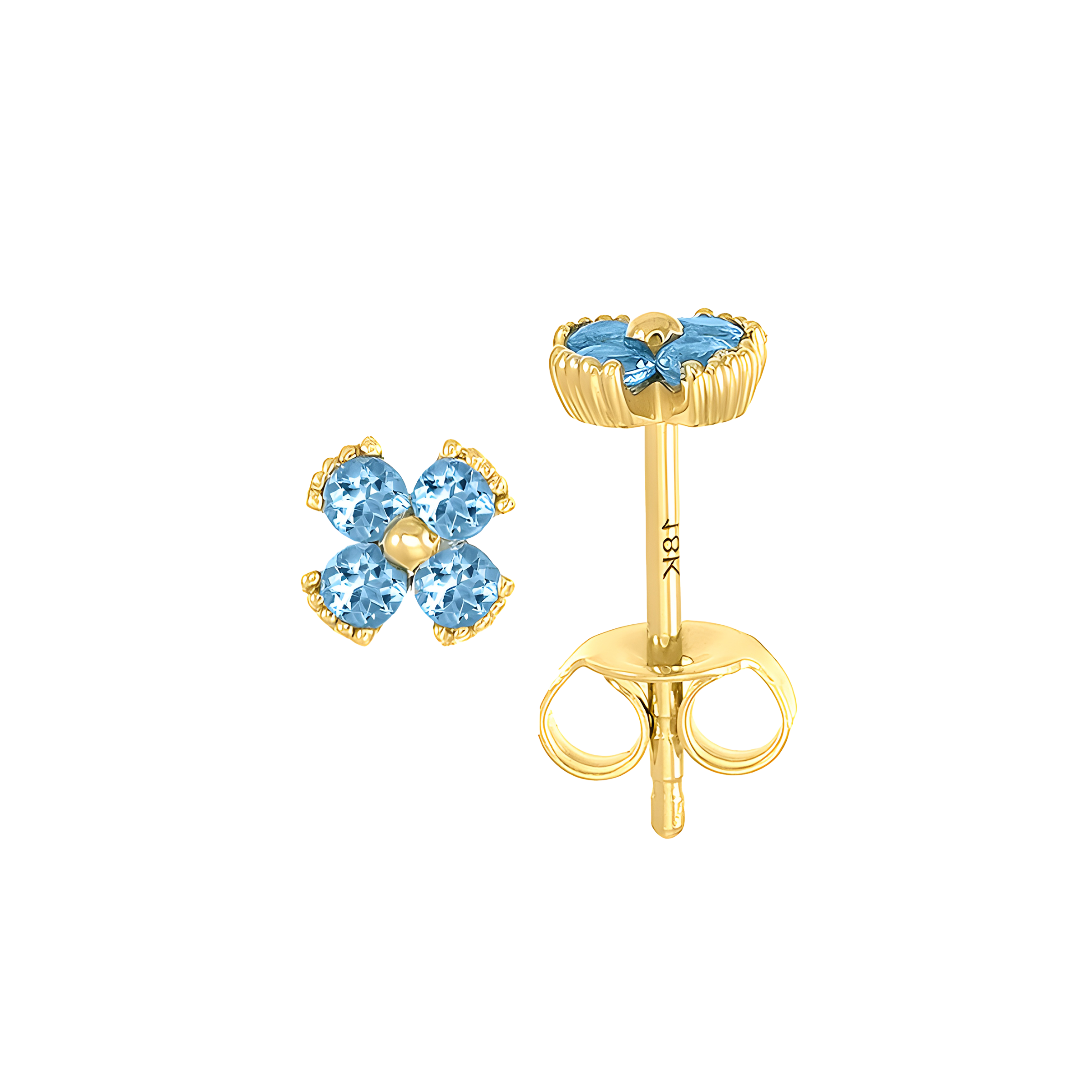 Dainty Floral Blue Topaz Stud Earrings in 18K Yellow Gold