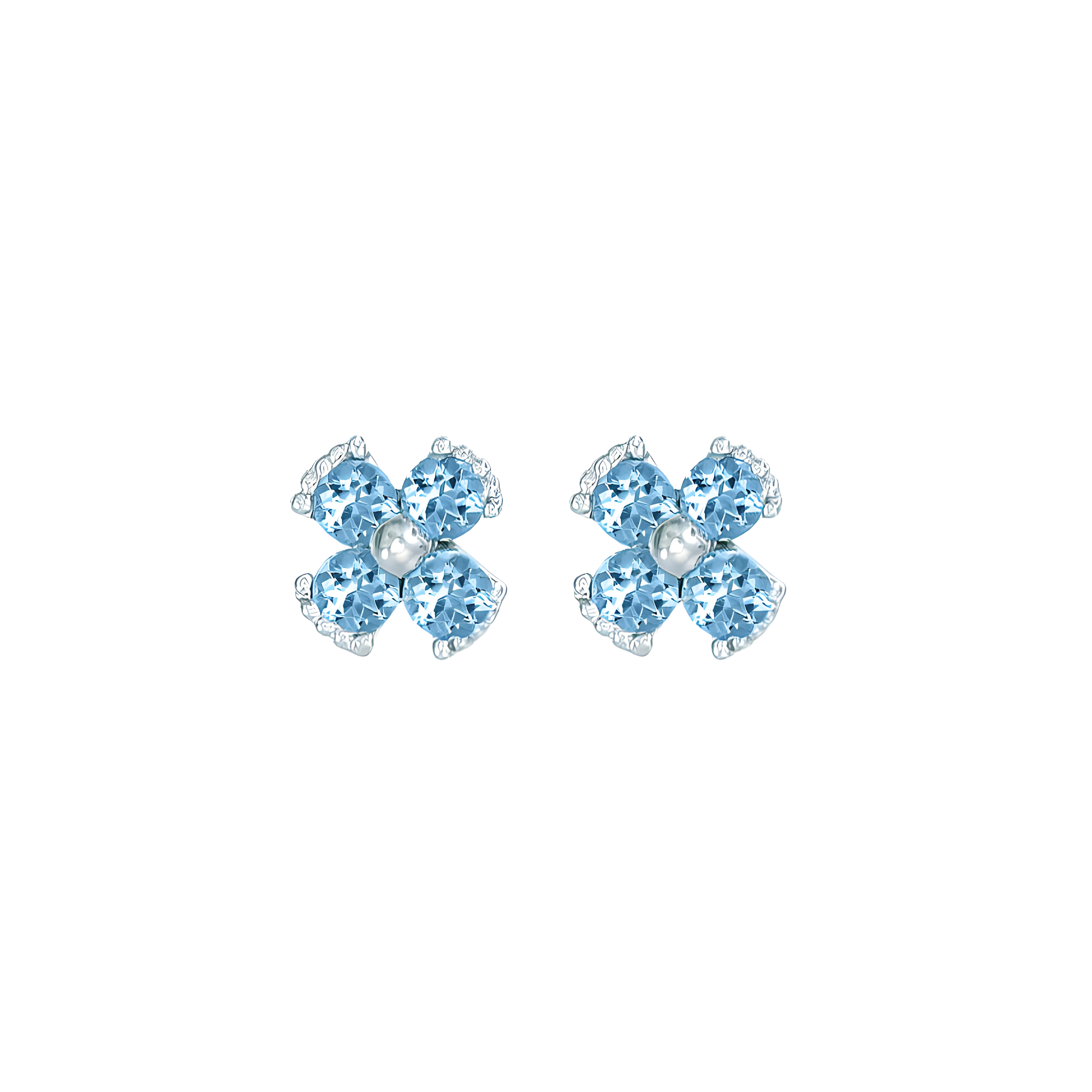 Dainty Floral Blue Topaz Stud Earrings in 18k White Gold