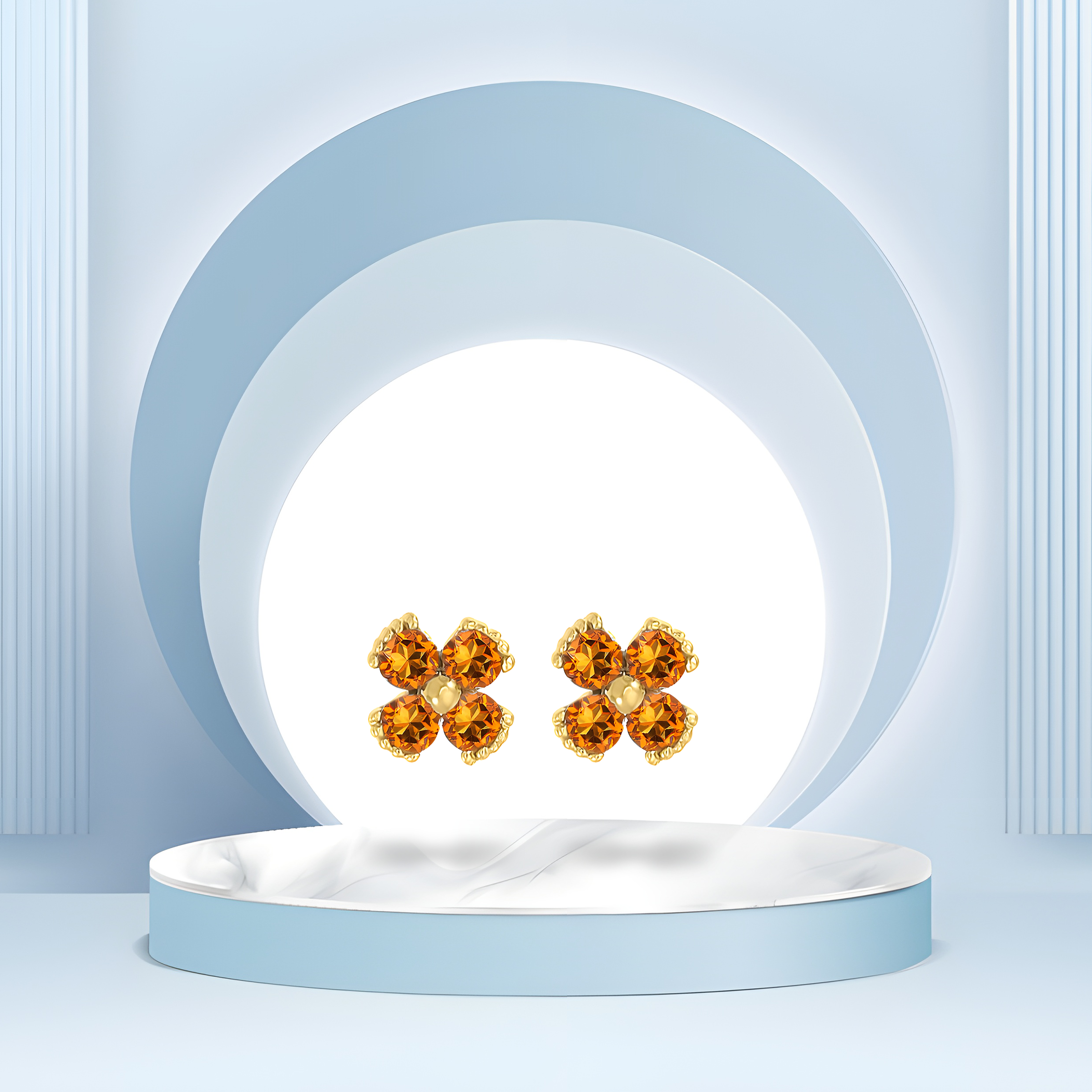 Dainty Floral Citrine Stud Earrings in 18K Yellow Gold