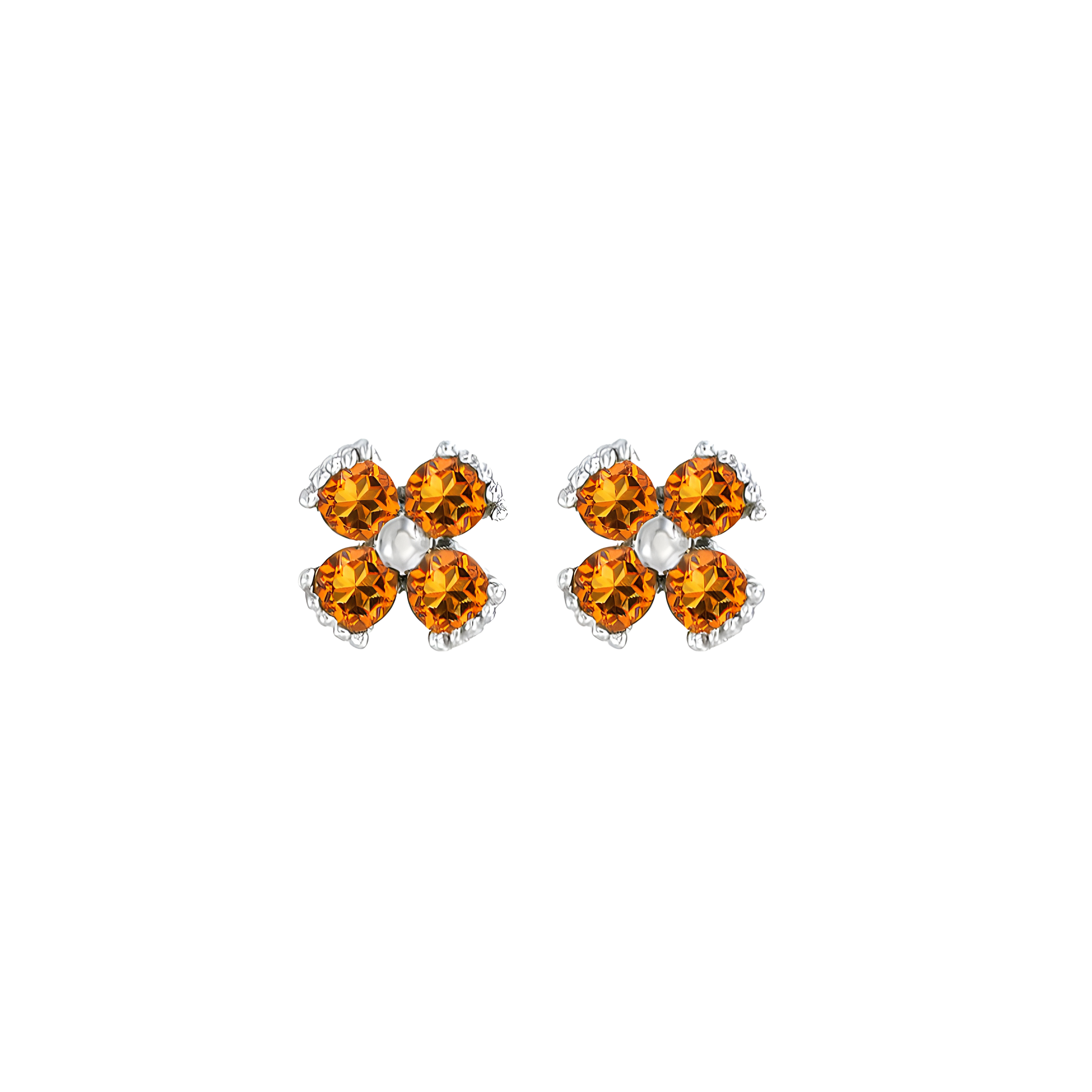 Dainty Floral Citrine Stud Earrings in 18k White Gold