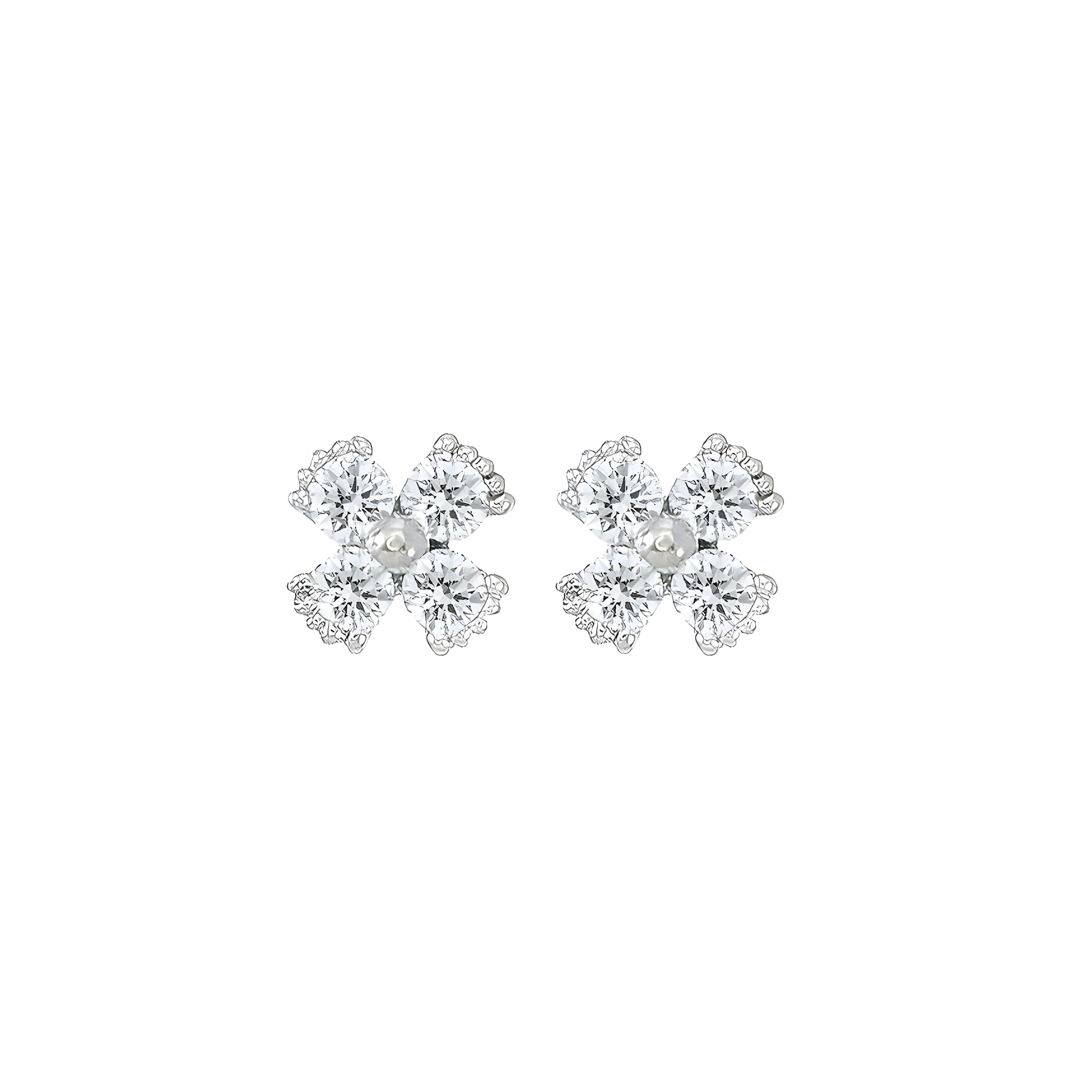Dainty Floral Diamond Stud Earrings in 18k White Gold