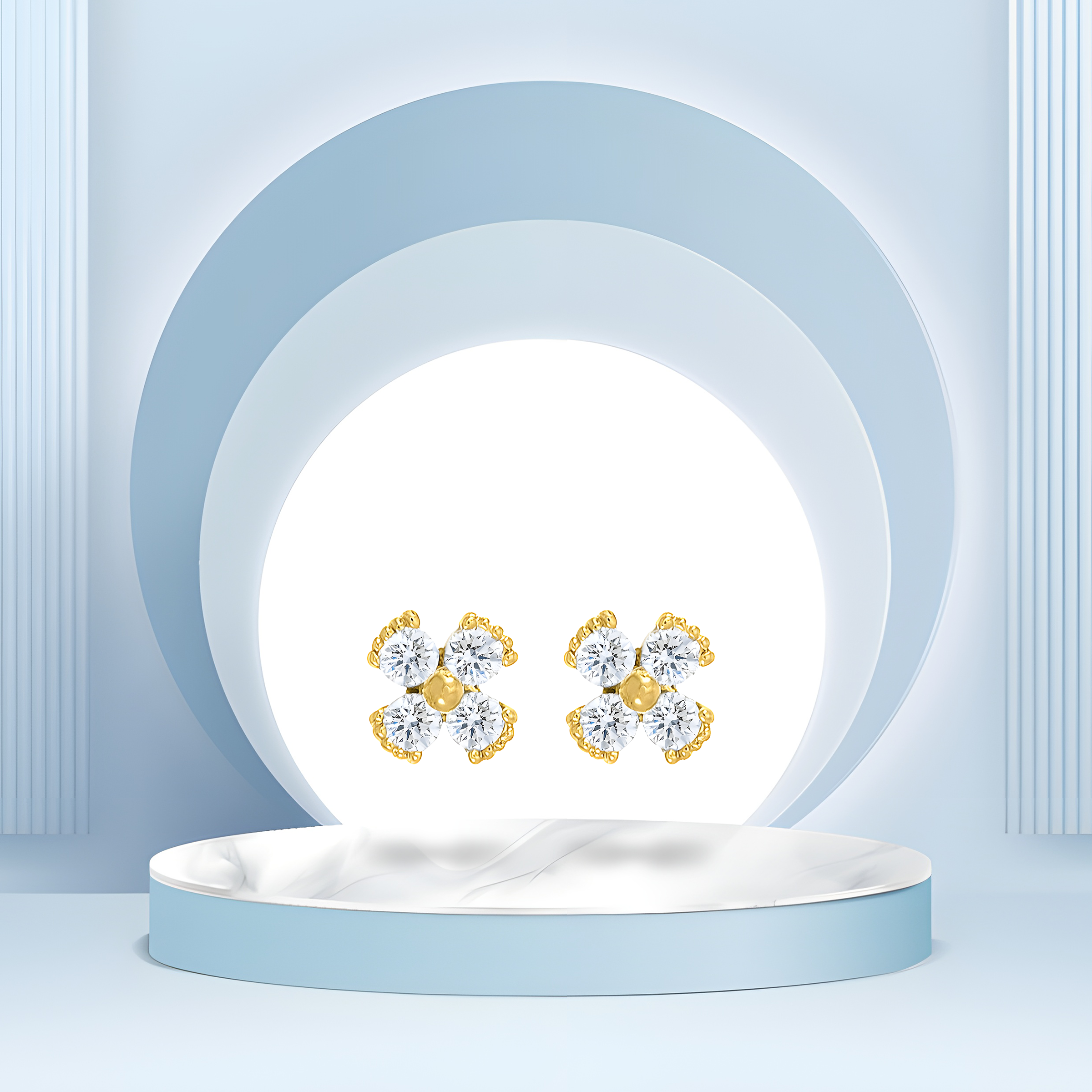 Dainty Floral Diamond Stud Earrings in 18k Yellow Gold