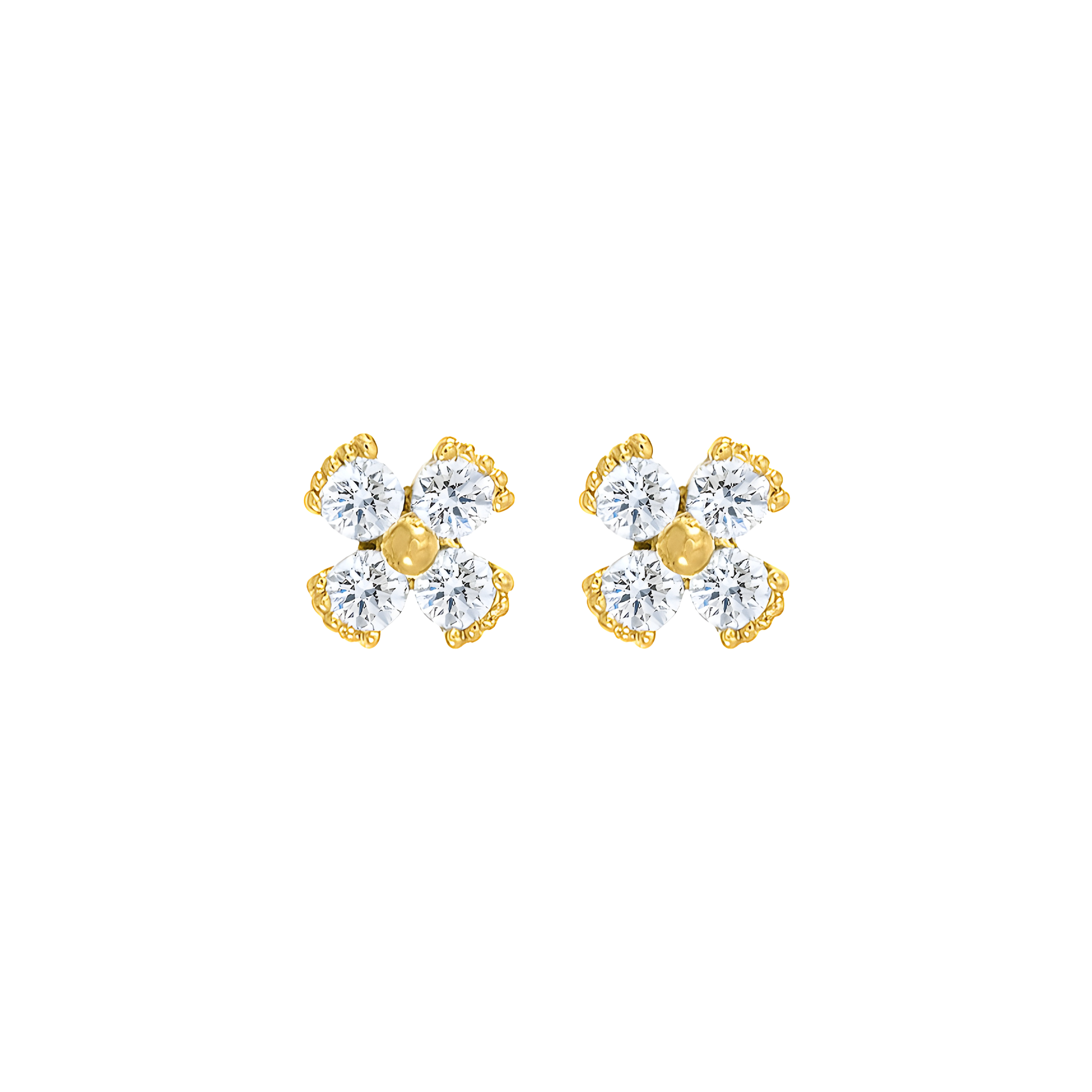 Dainty Floral Diamond Stud Earrings in 18k Yellow Gold
