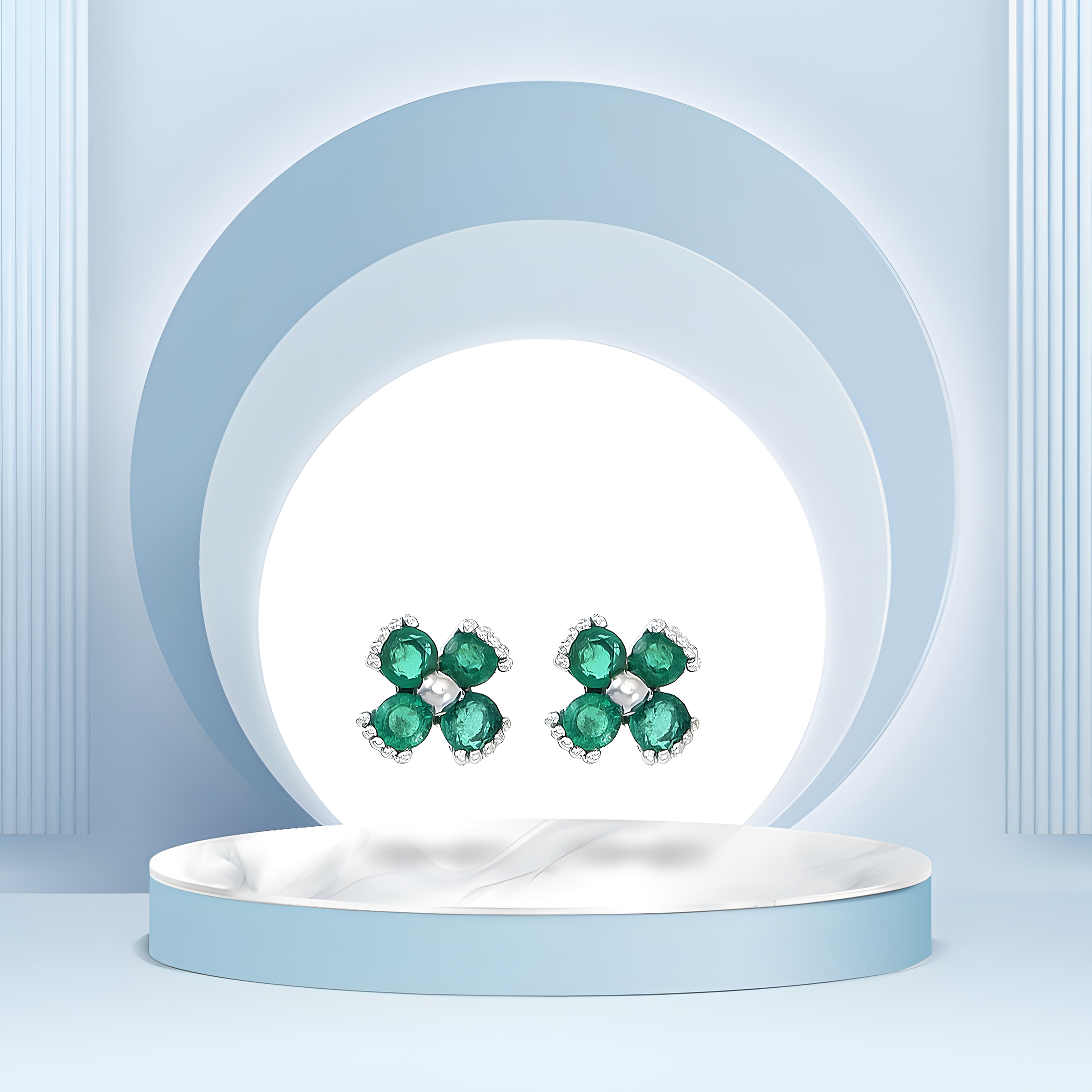 Dainty Floral Emerald Stud Earrings in 18k White Gold