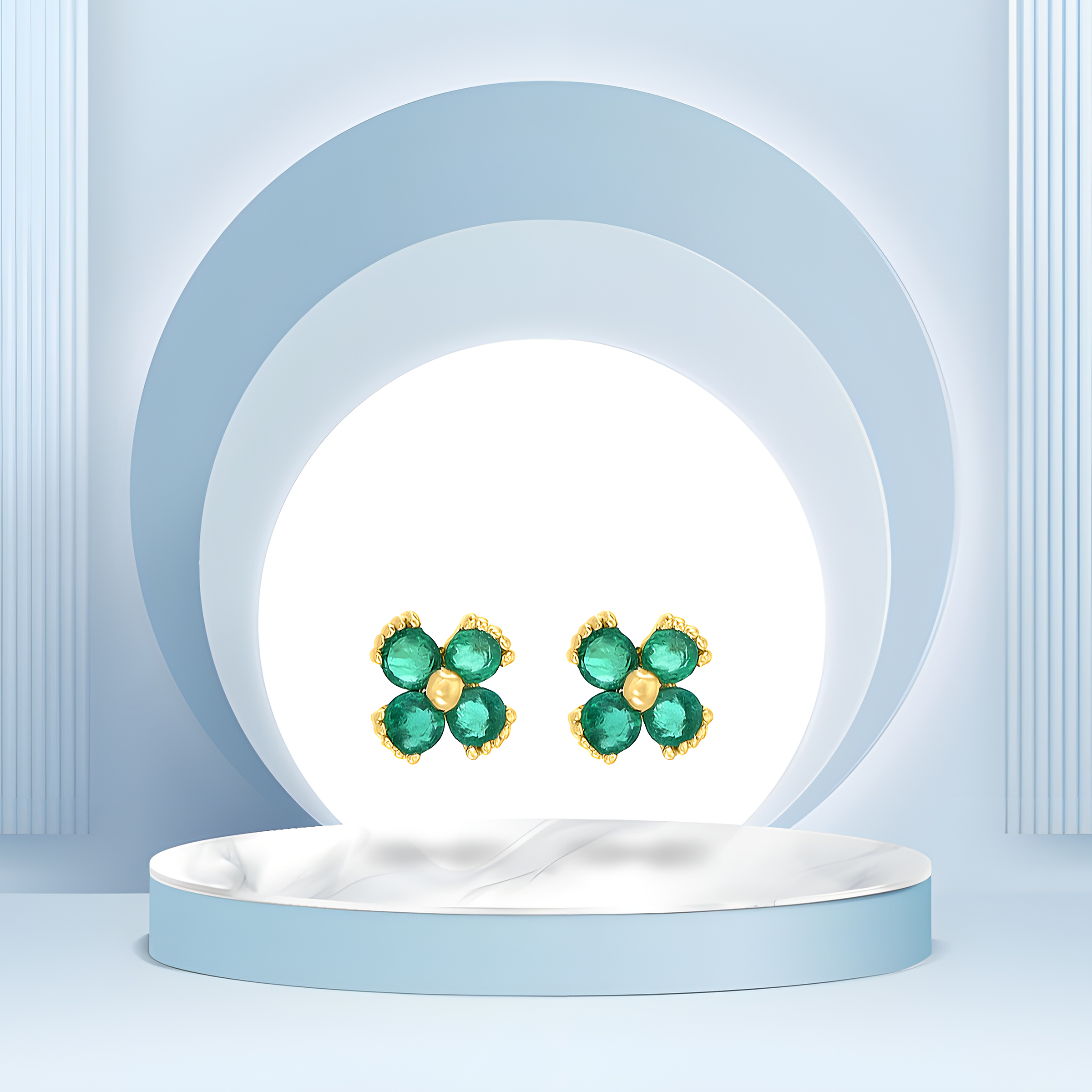 Dainty Floral Emerald Stud Earrings in 18k Yellow Gold