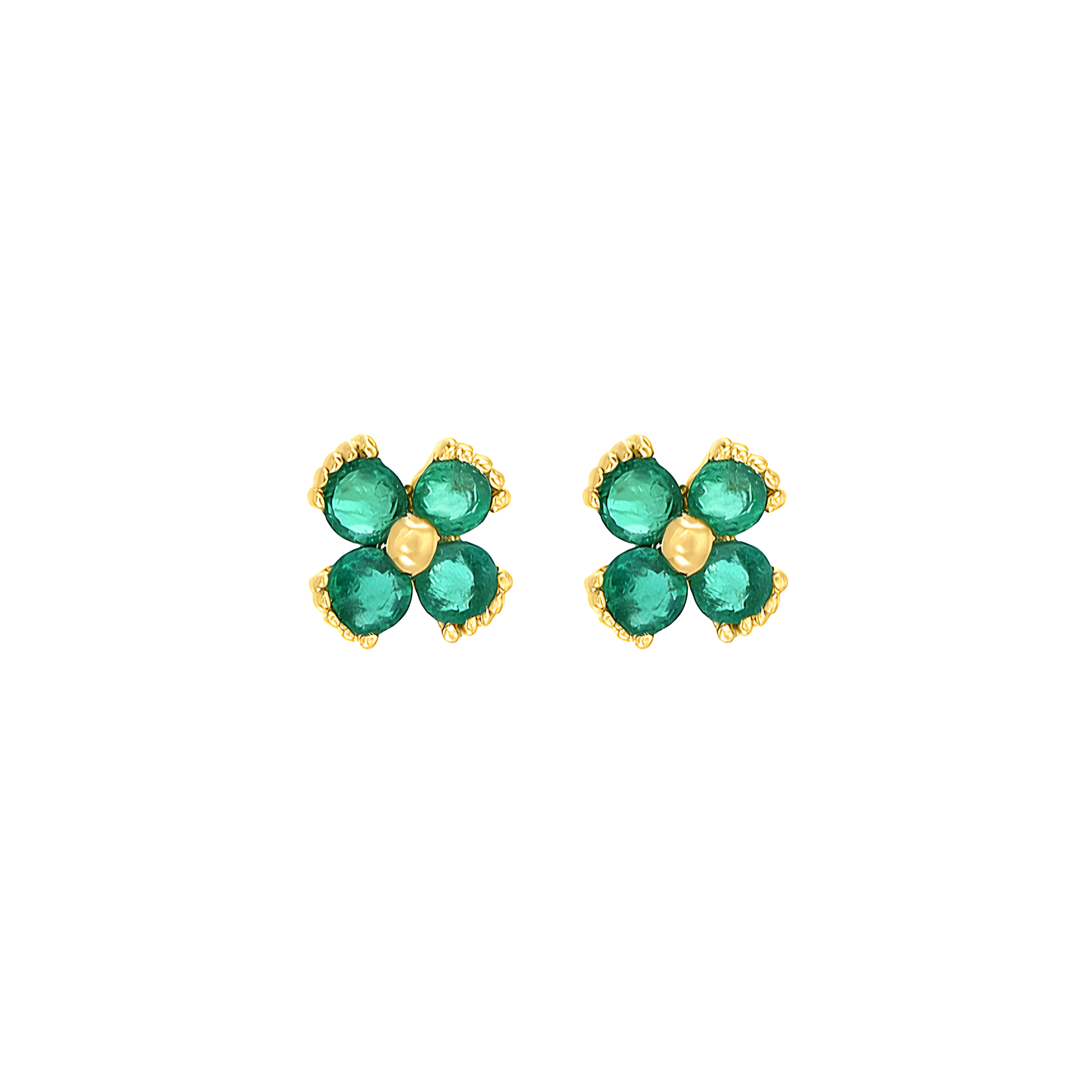 Dainty Floral Emerald Stud Earrings in 18k Yellow Gold