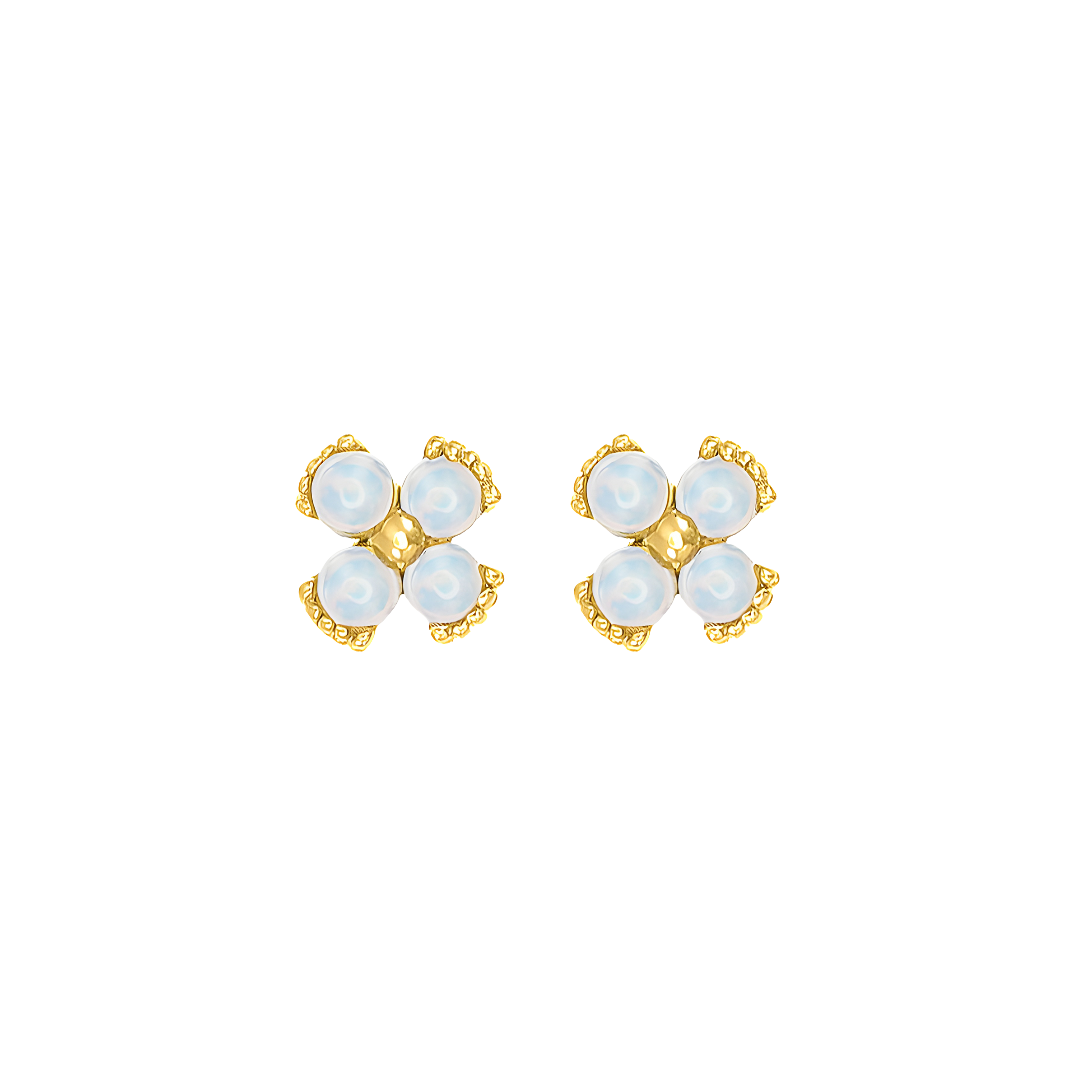 Dainty Floral Opal Stud Earrings in 18k Yellow Gold
