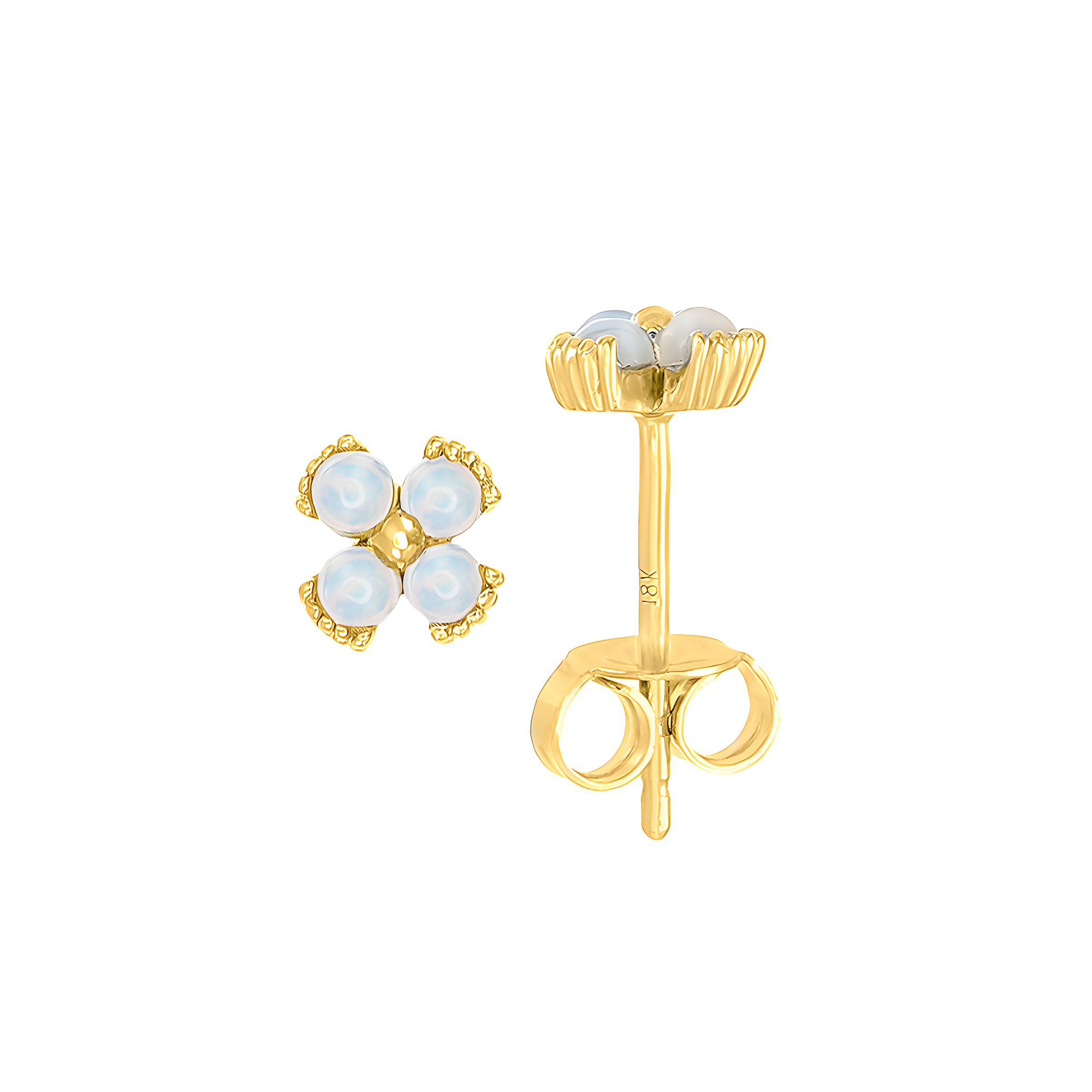 Dainty Floral Opal Stud Earrings in 18k Yellow Gold
