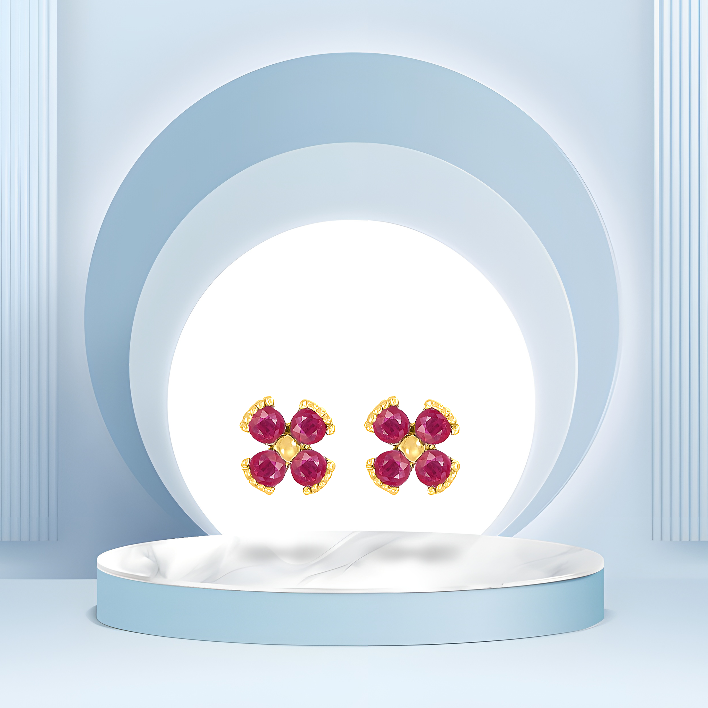 Dainty Floral Ruby Stud Earrings in 18k Yellow Gold