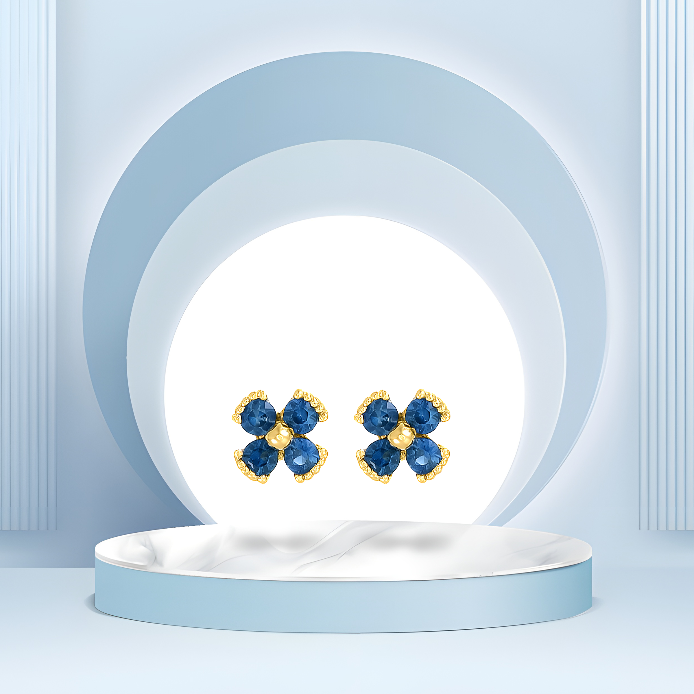 Dainty Floral Sapphire Stud Earrings in 18k Yellow Gold