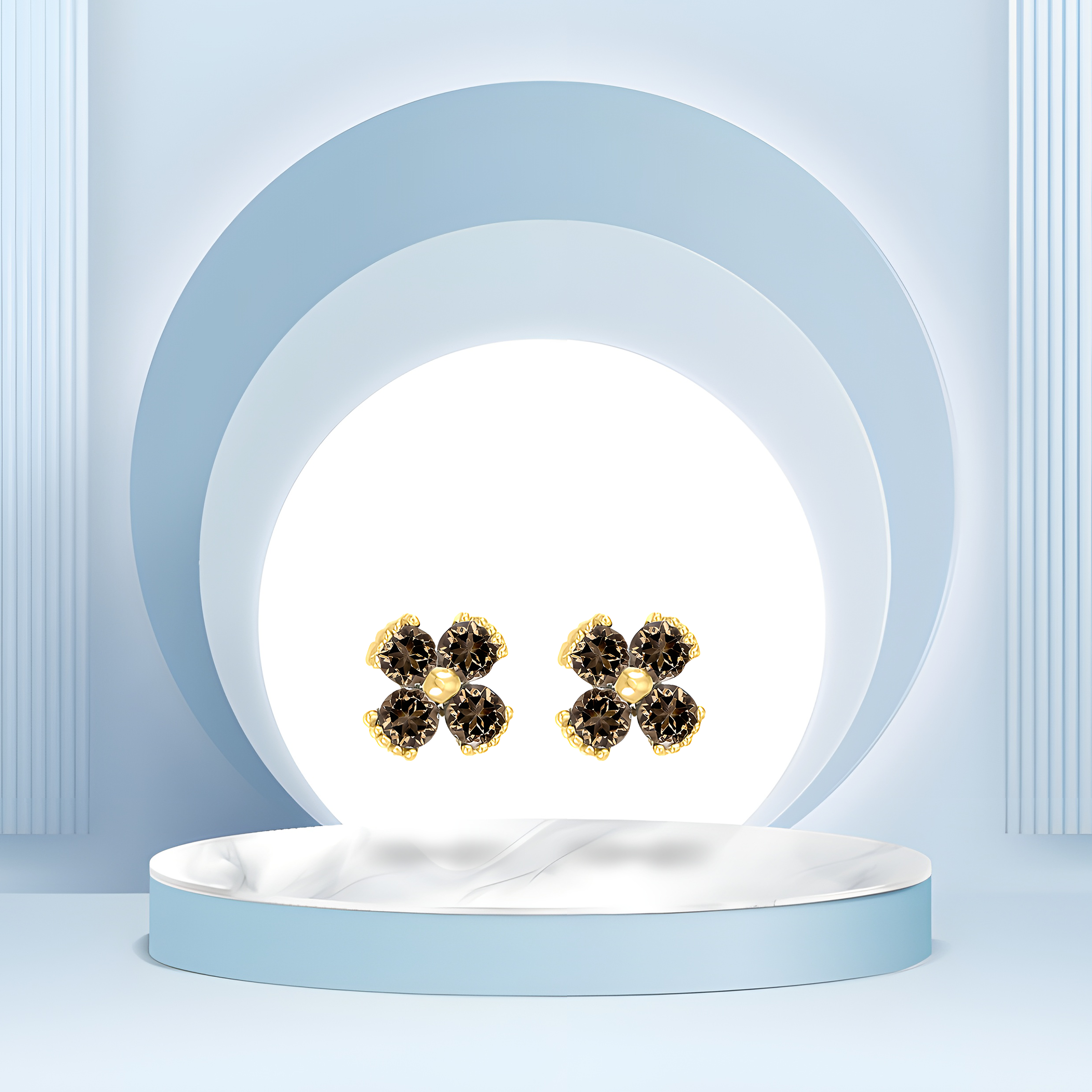 Dainty Floral Smoky Quartz Stud Earrings in 18k Yellow Gold