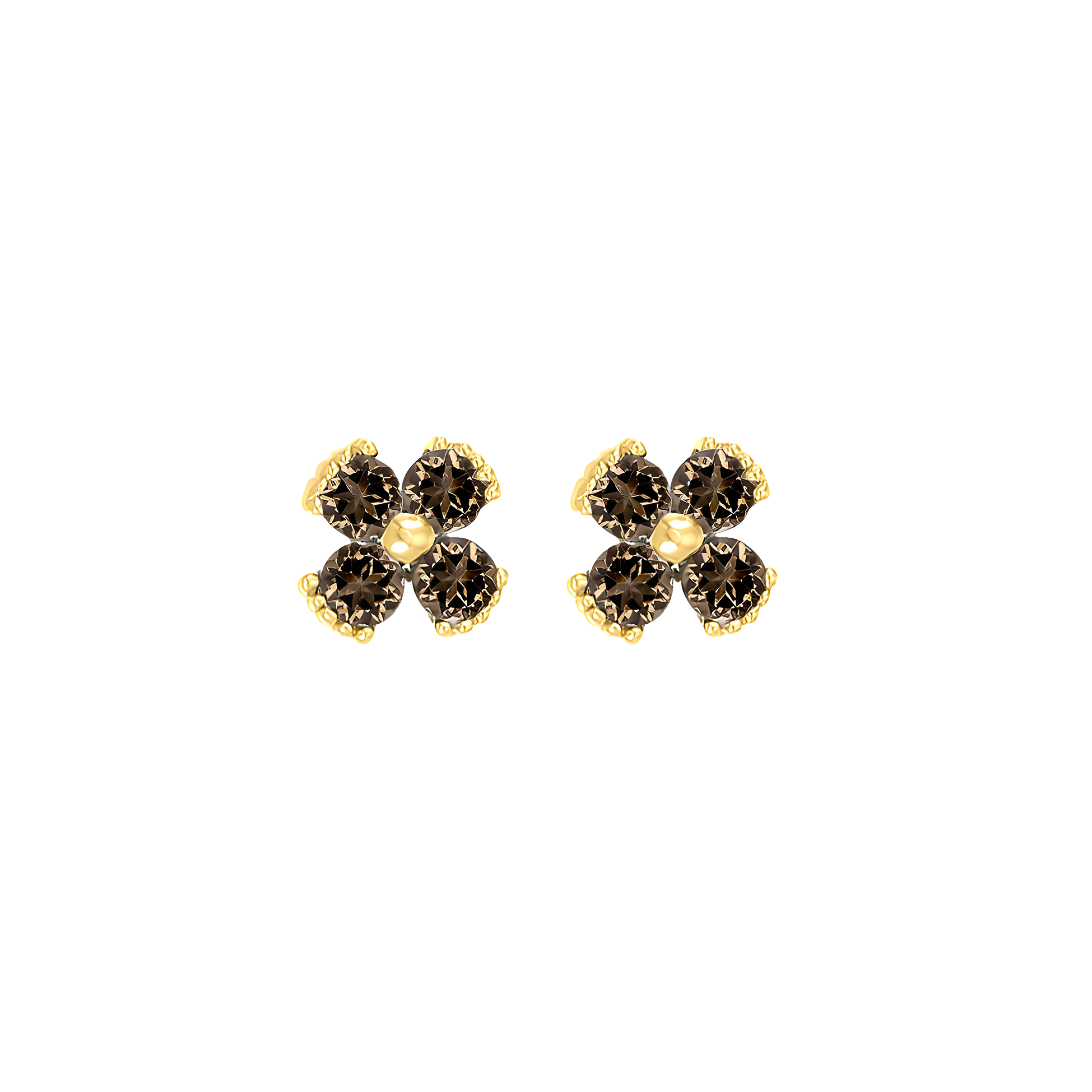 Dainty Floral Smoky Quartz Stud Earrings in 18k Yellow Gold