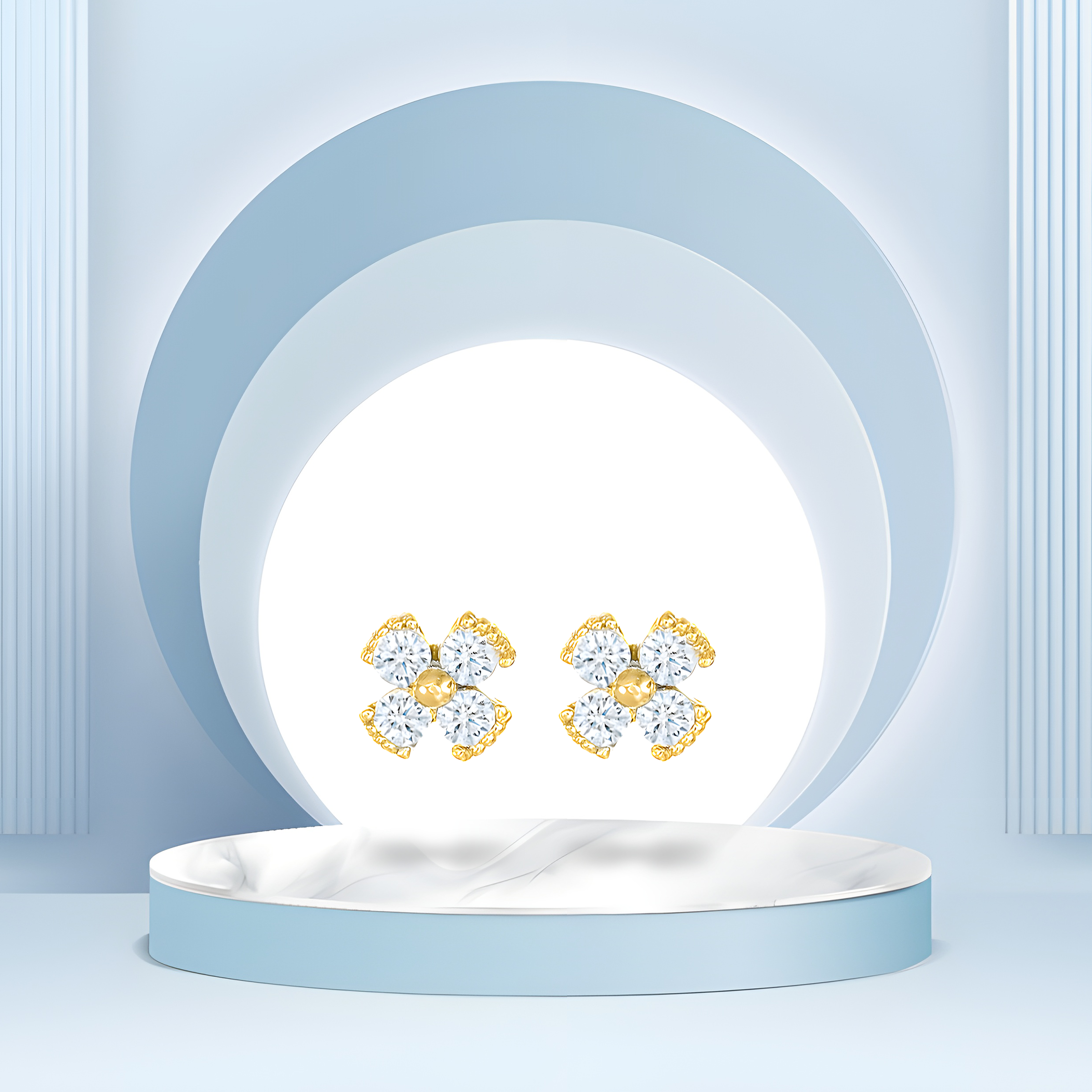 Dainty Floral White Topaz Stud Earrings in 18K Yellow Gold