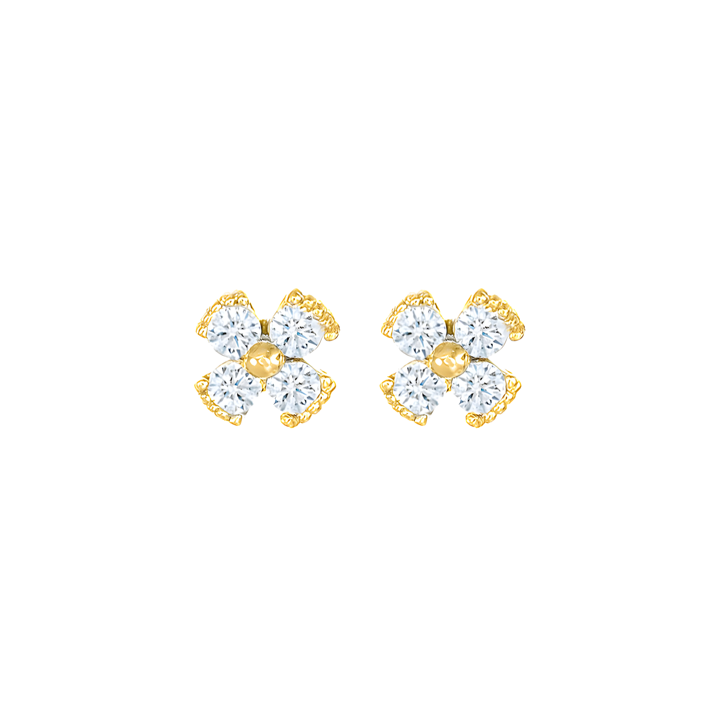 Dainty Floral White Topaz Stud Earrings in 18K Yellow Gold