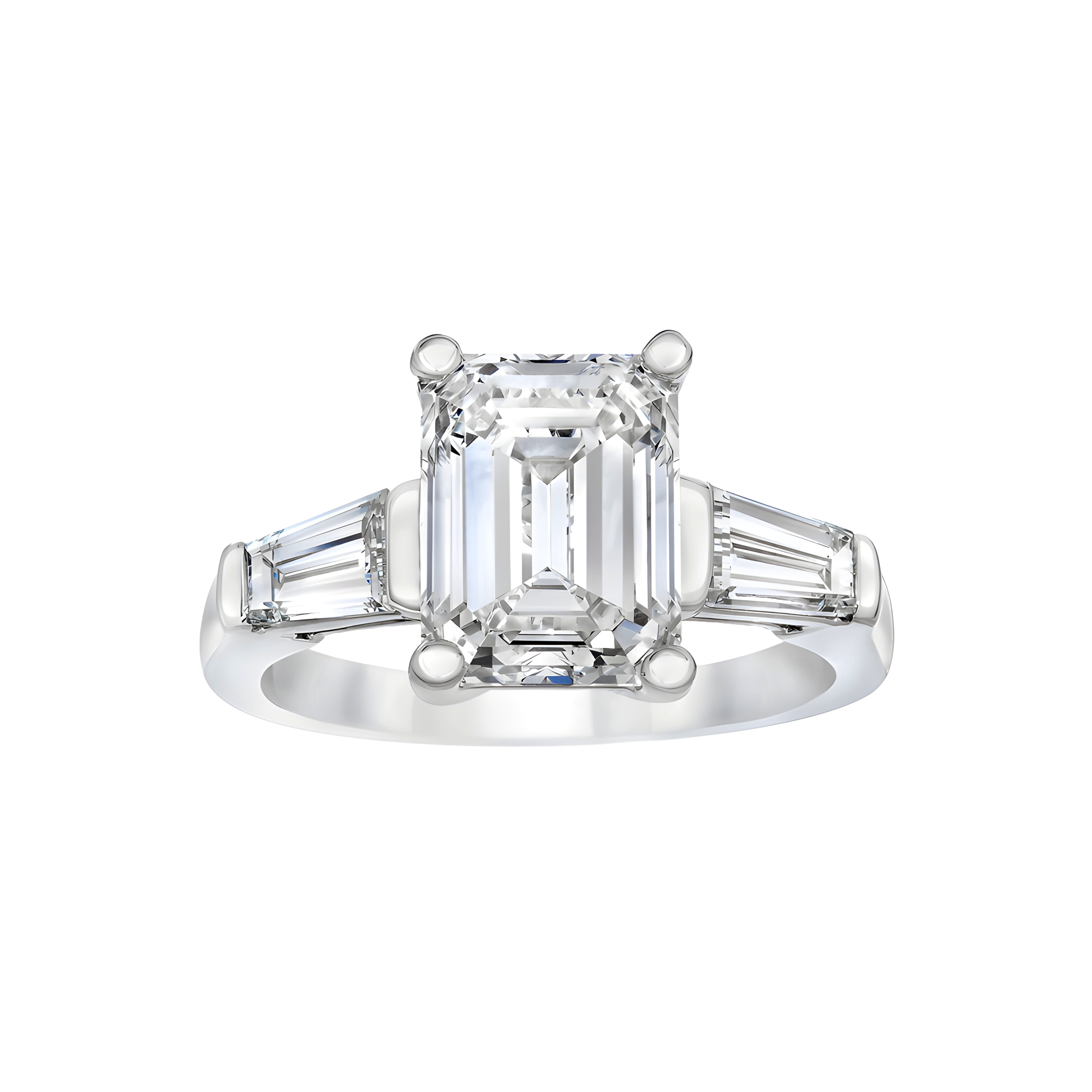 Emerald Cut Diamond Ring with Tapered Baguette Side Stones in Platinum