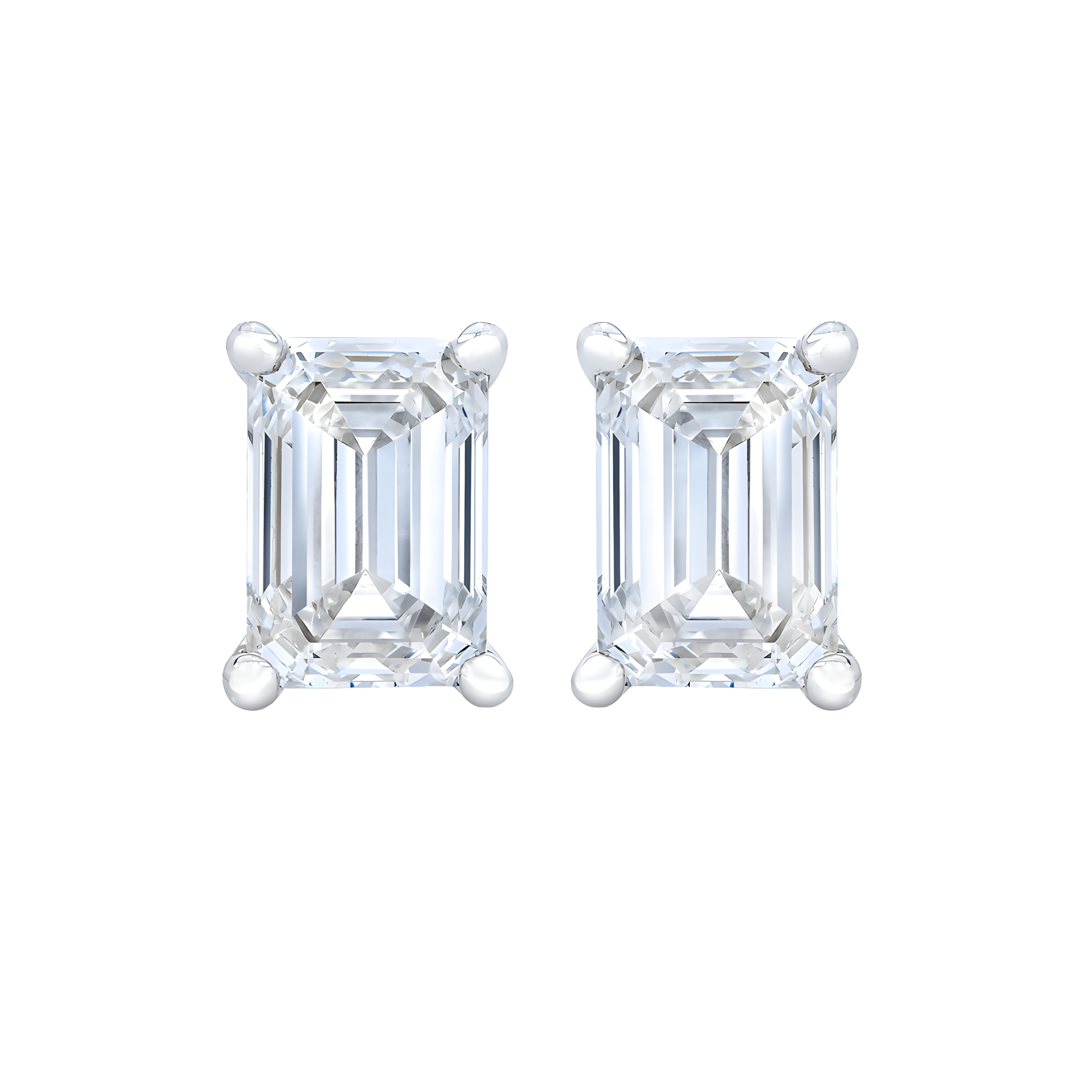 Emerald Cut Diamond Stud Earrings in Platinum