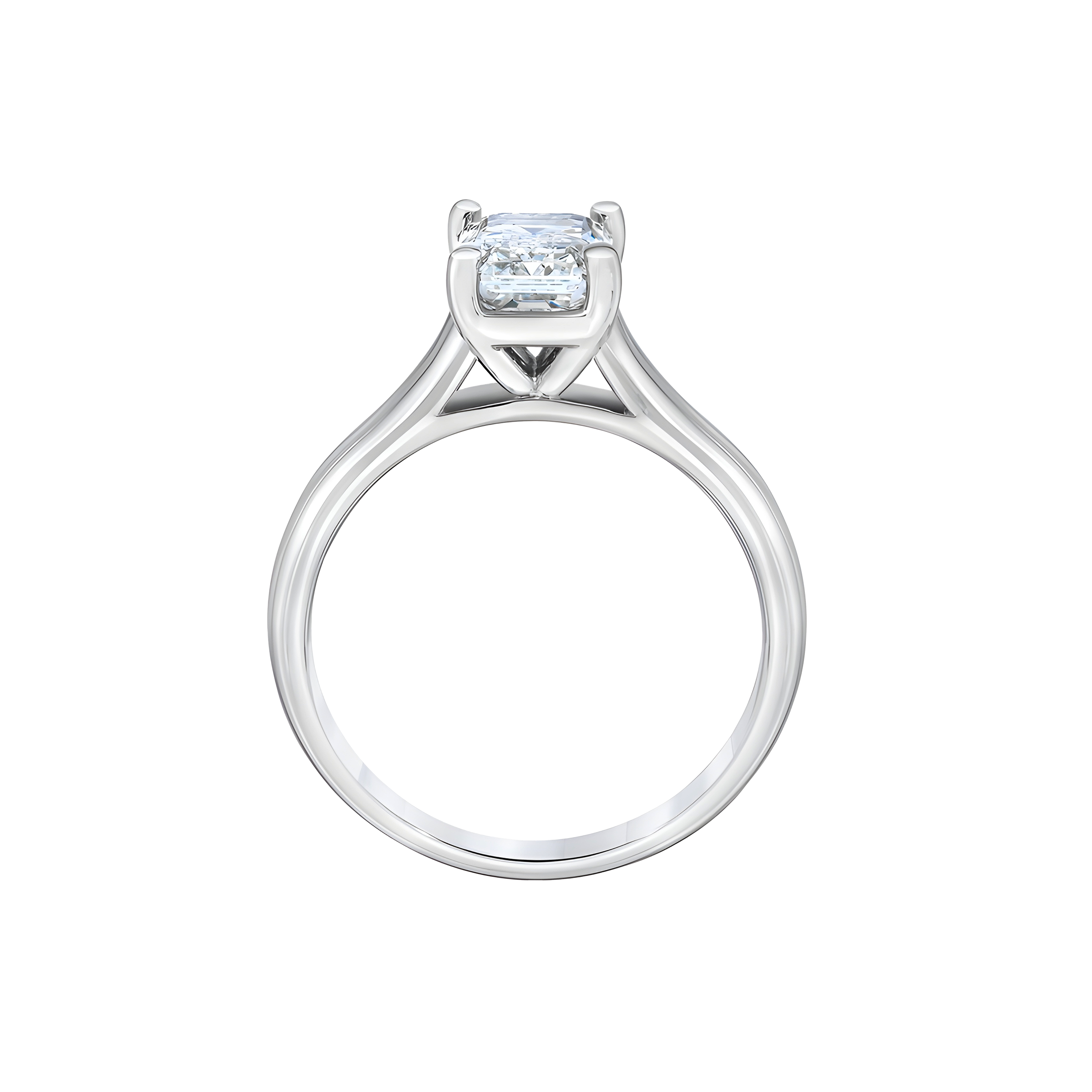 Emerald Cut Solitaire Diamond Engagement Ring in 18k White Gold