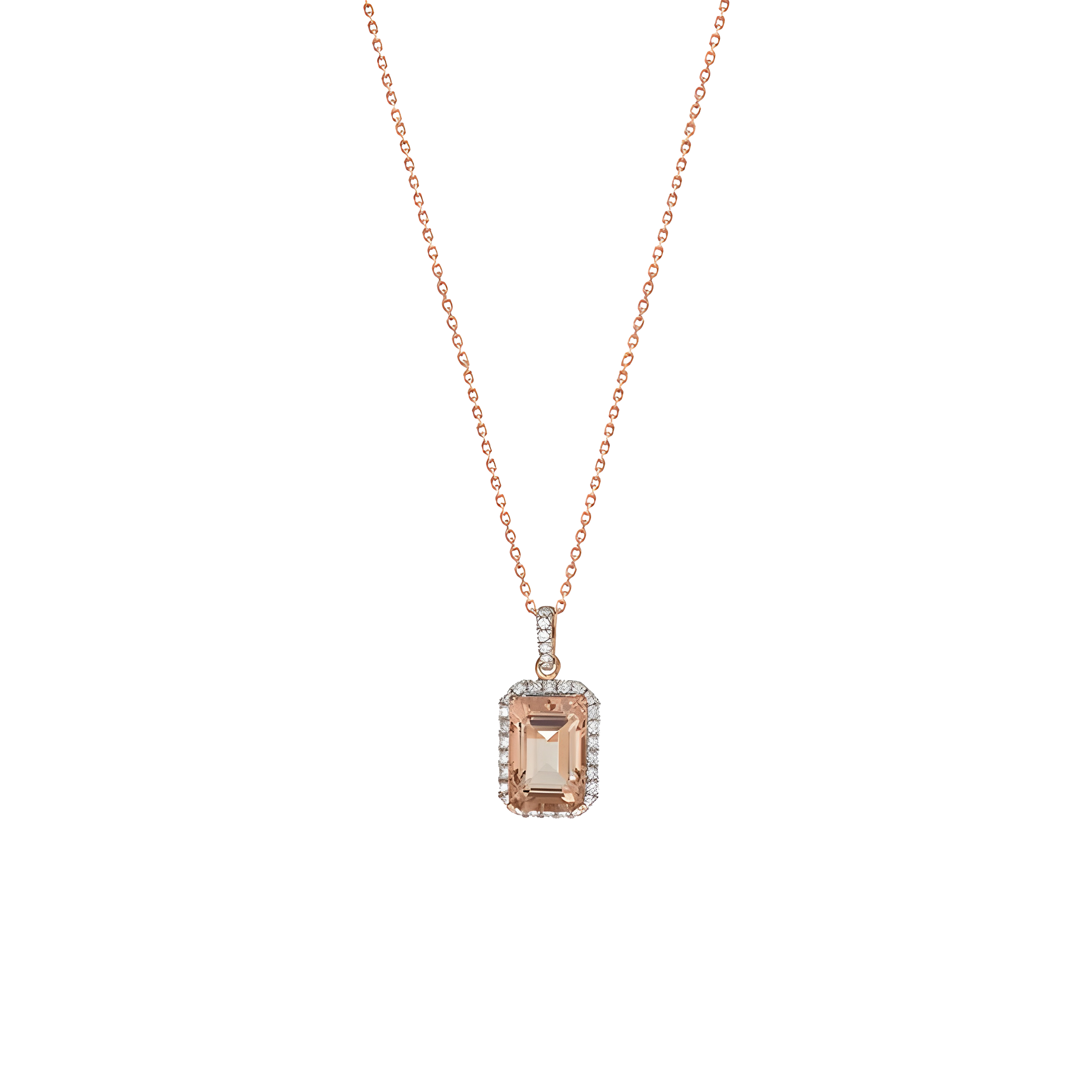 Morganite and Diamond Halo Pendant Necklace in 18k Rose Gold